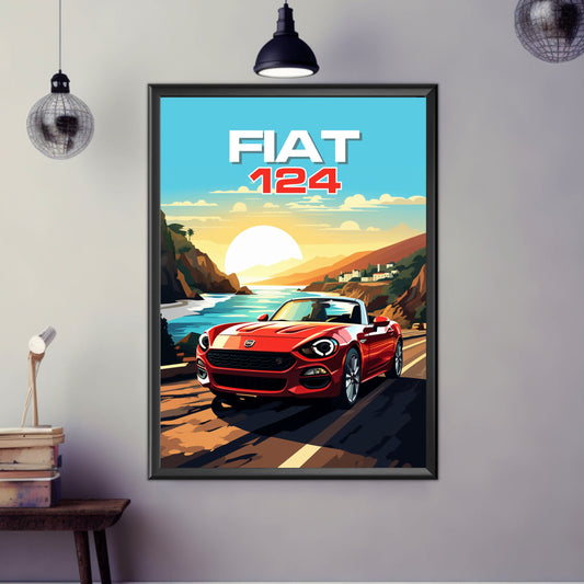 Fiat 124 Poster, Fiat 124 Print, Car Print, Car Poster, 2010s Car, Car Art, Modern Classic Car Print, Italian Car Print