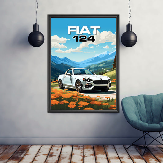 Fiat 124 Print, Car Print, Fiat 124 Poster, Car Poster, 2010s Car, Car Art, Modern Classic Car Print, Italian Car Print