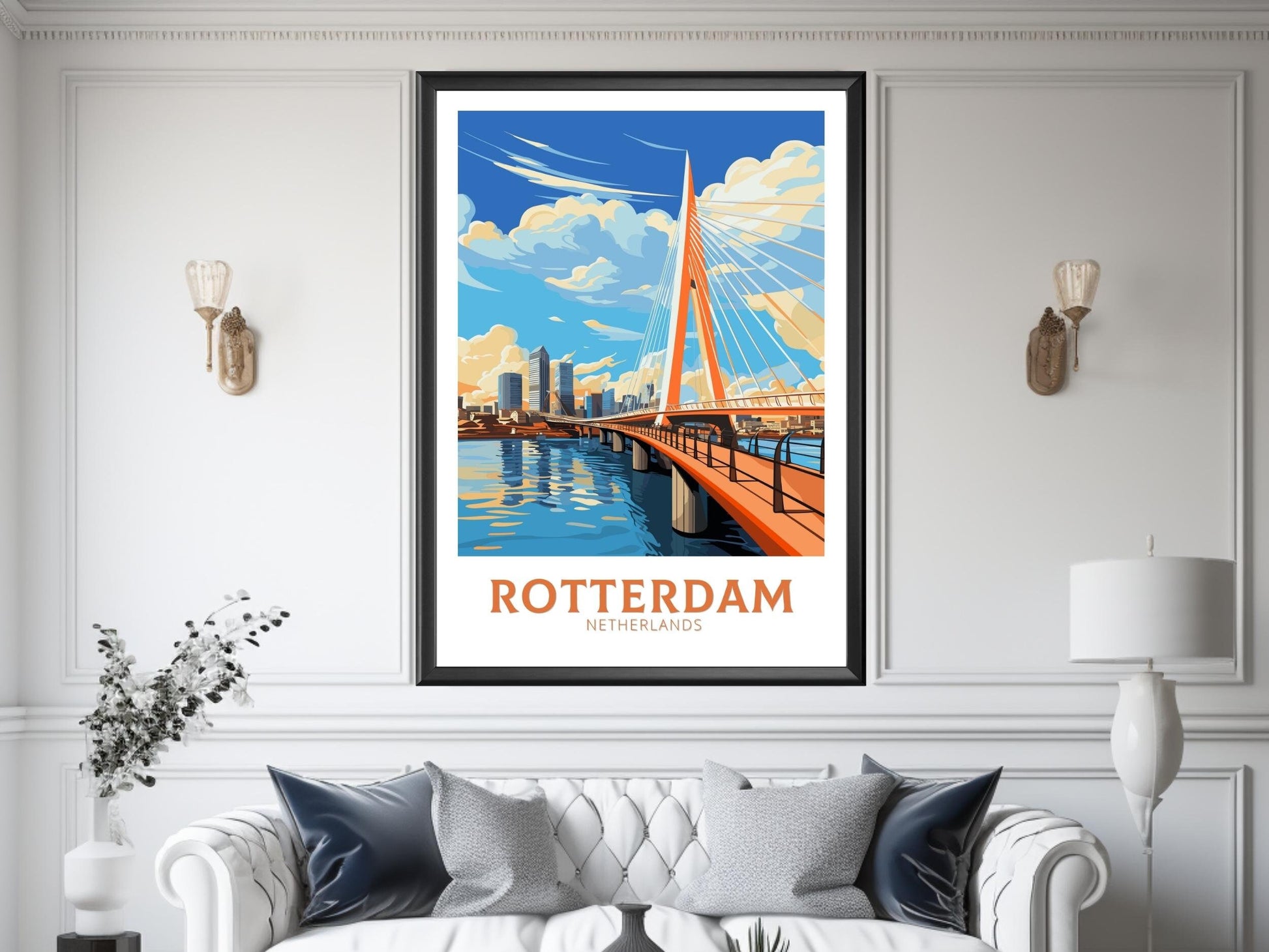 Rotterdam Print | Rotterdam Poster | Rotterdam Netherlands | Rotterdam Wall Art | Netherlands Print | Rotterdam Erasmus Bridge | ID 710