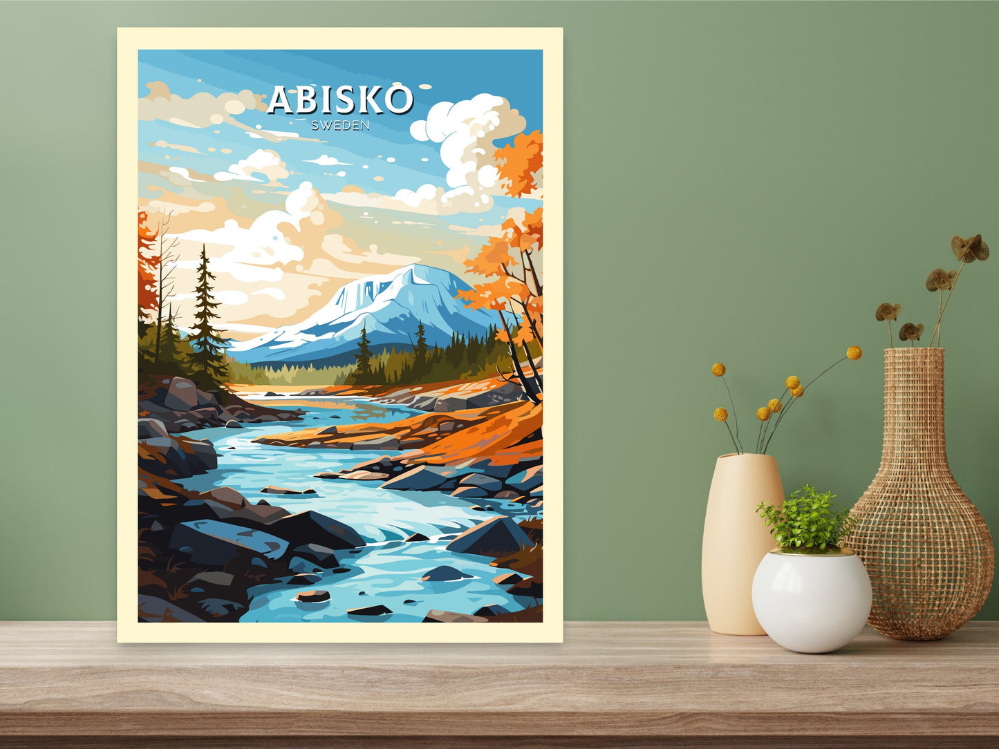 Abisko Print | Abisko Travel Poster | Abisko Illustration | Sweeden Print | Sweeden Home Décor | Abisko Art | Sweeden Poster | ID 714