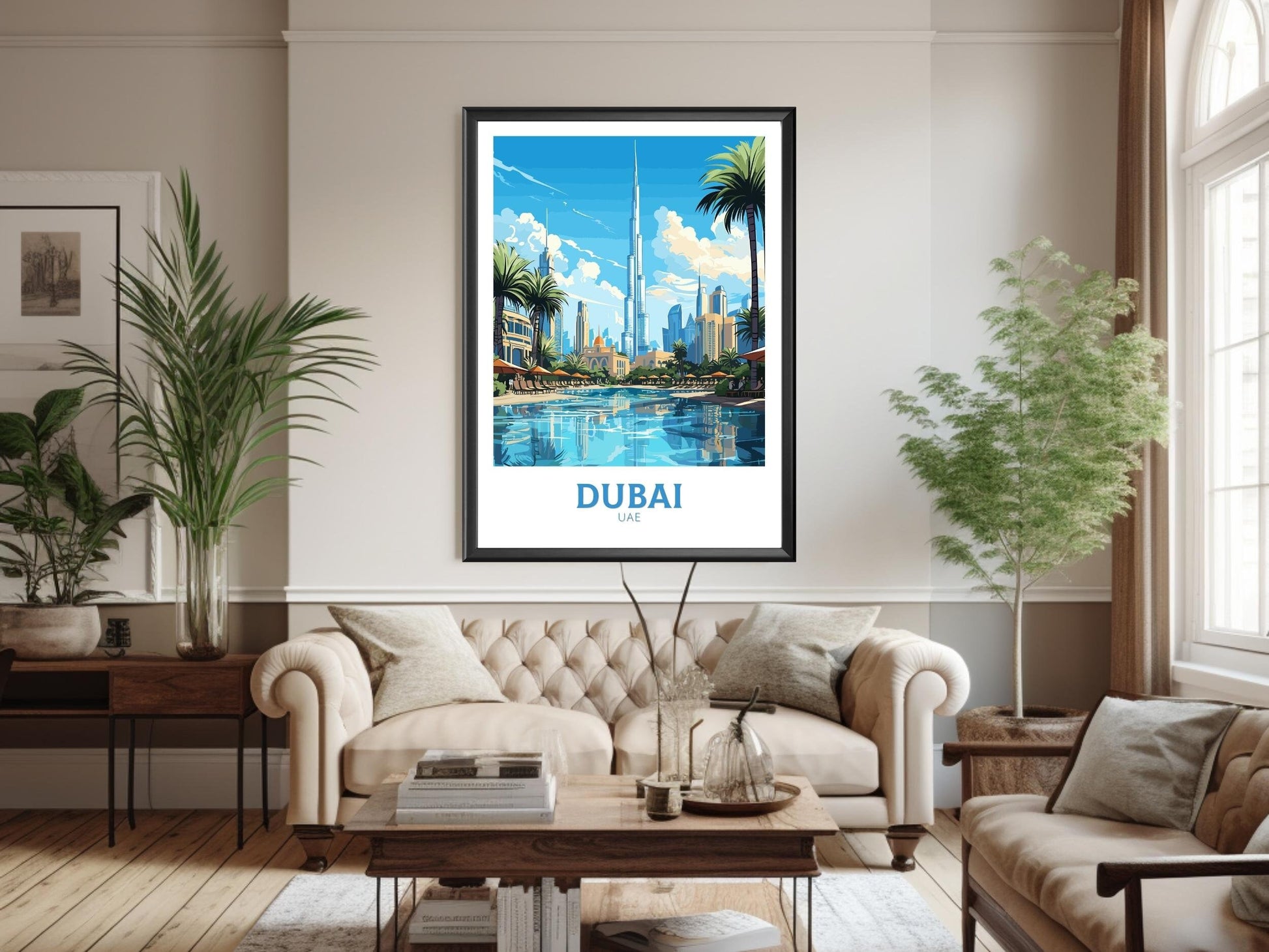 Dubai Illustration | Dubai Poster | Dubai Print | Dubai Wall Art | Dubai UAE | Dubai Home Decor | Burj Khalifa Print | ID 722