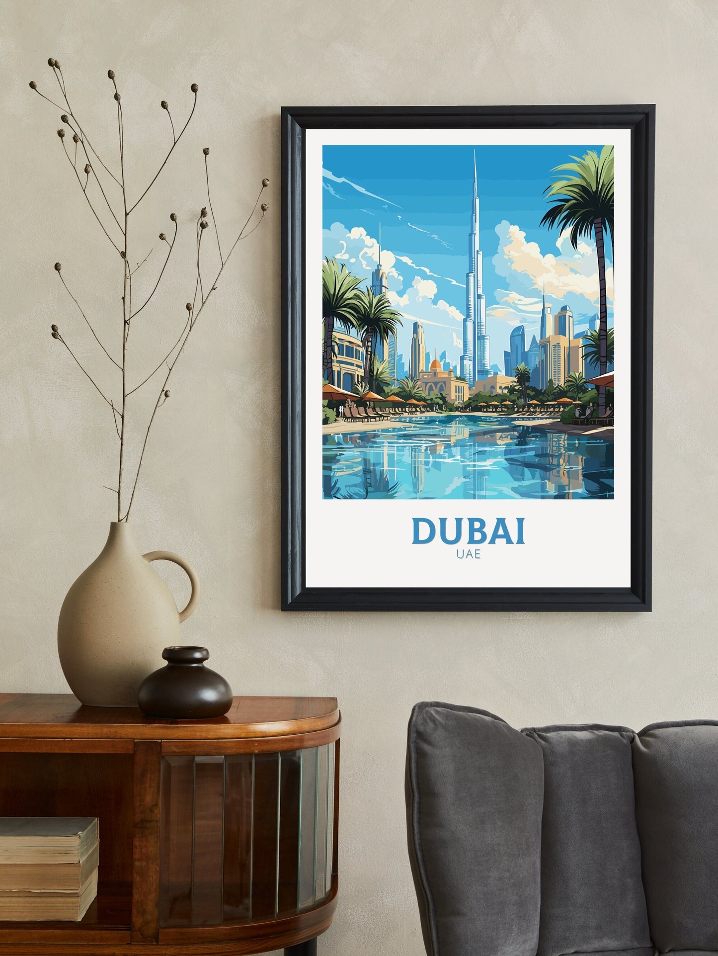 Dubai Illustration | Dubai Poster | Dubai Print | Dubai Wall Art | Dubai UAE | Dubai Home Decor | Burj Khalifa Print | ID 722