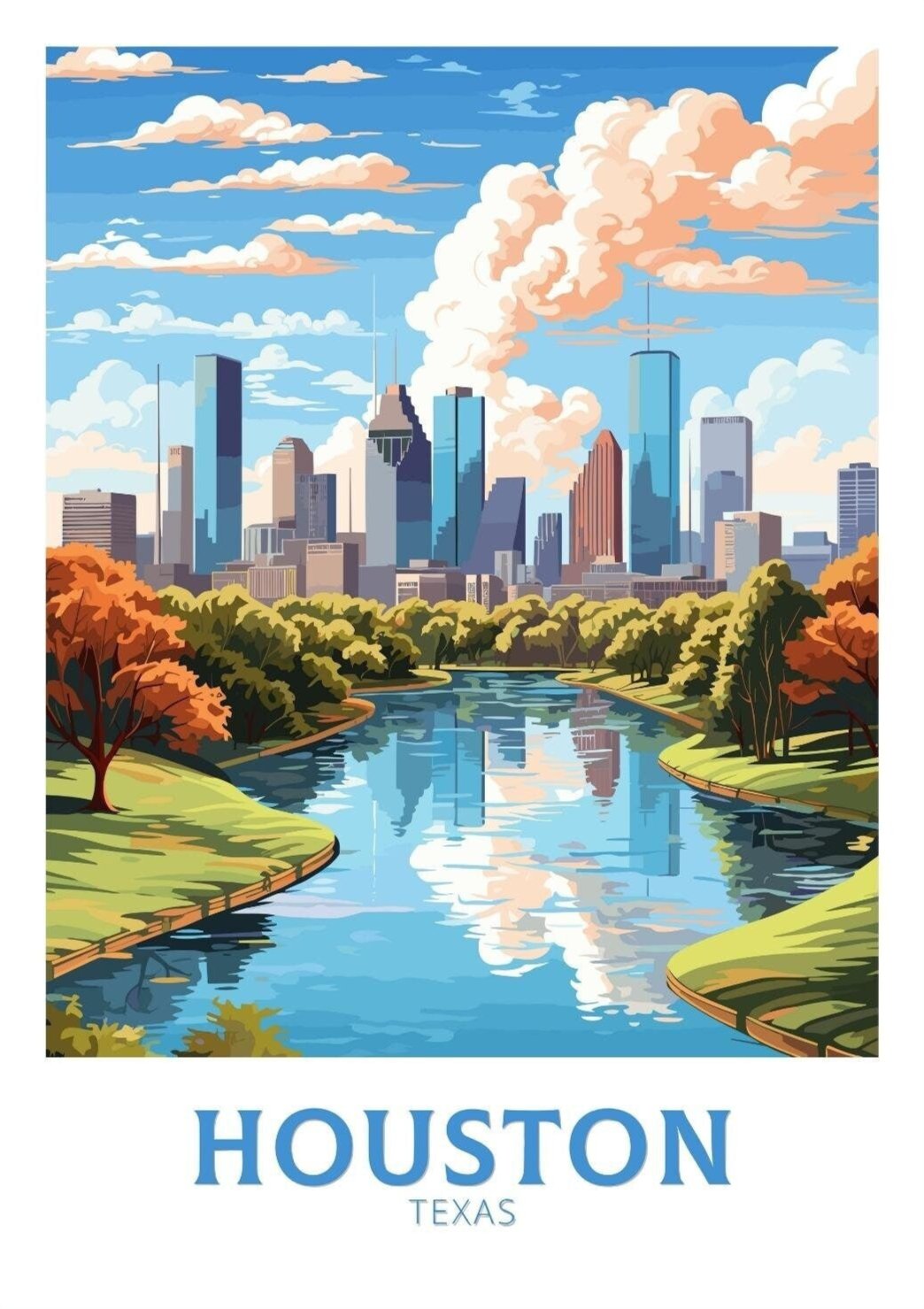 North AmericaHOUSTON TRAVEL PRINT - TEXAS ARTWORK
