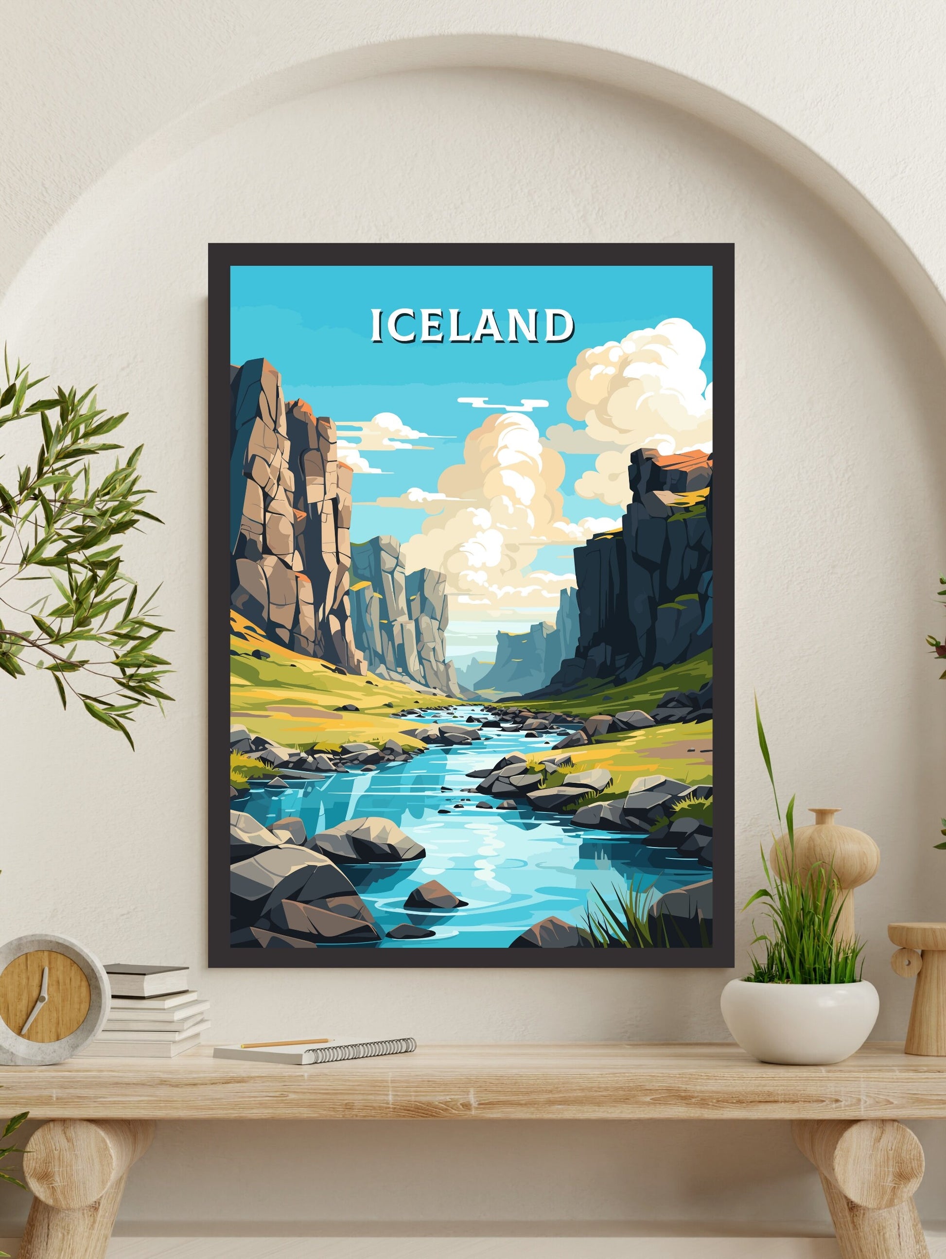 Iceland Travel Print | Iceland Illustration | Iceland Wall Art | Iceland Poster | Iceland Home Décor | Þingvellir National Park | ID 729