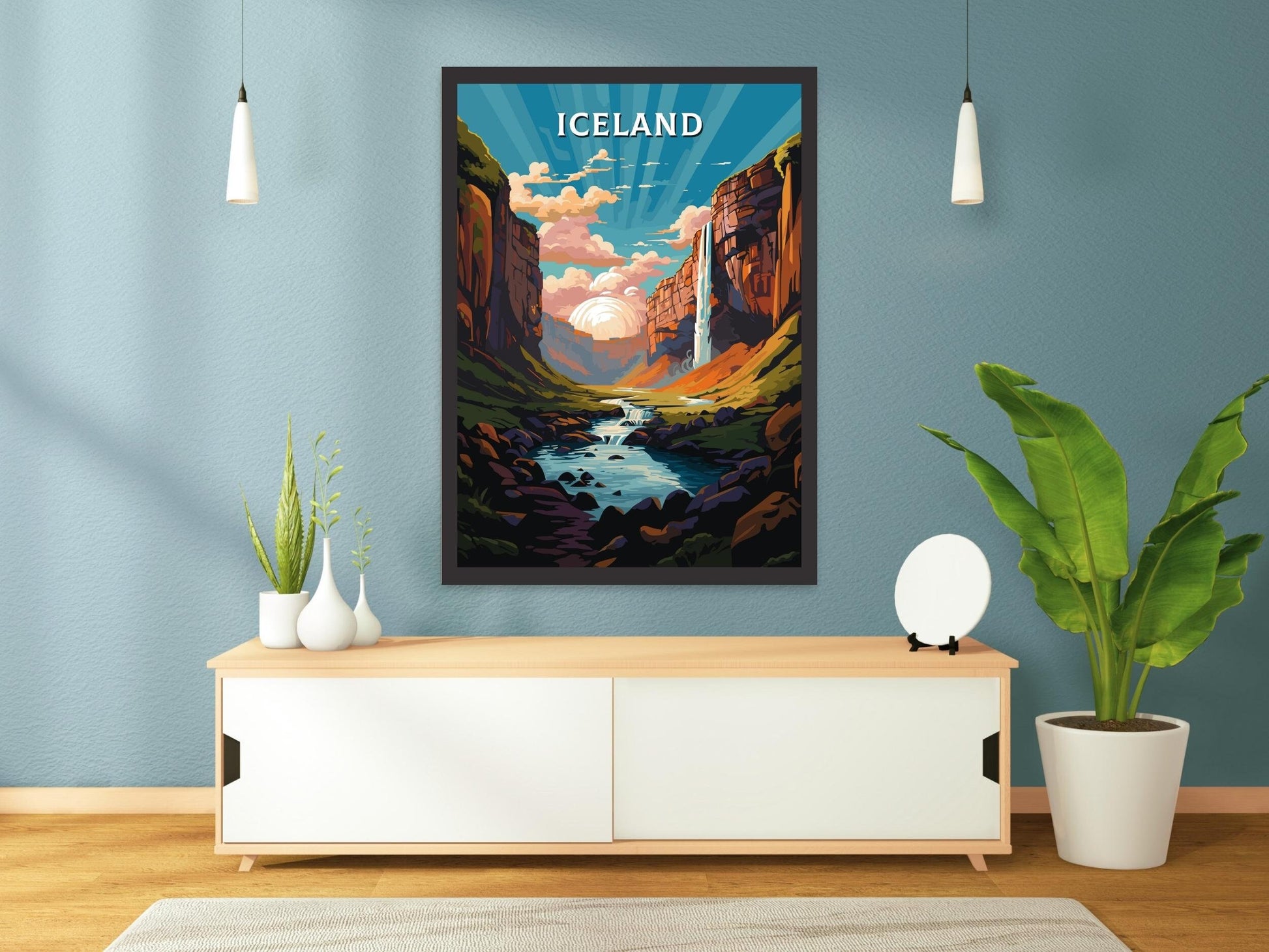 Iceland Poster | Iceland Illustration | Iceland Wall Art | Iceland Travel Print | Iceland Home Décor | Seljalandsfoss Waterfall | ID 731