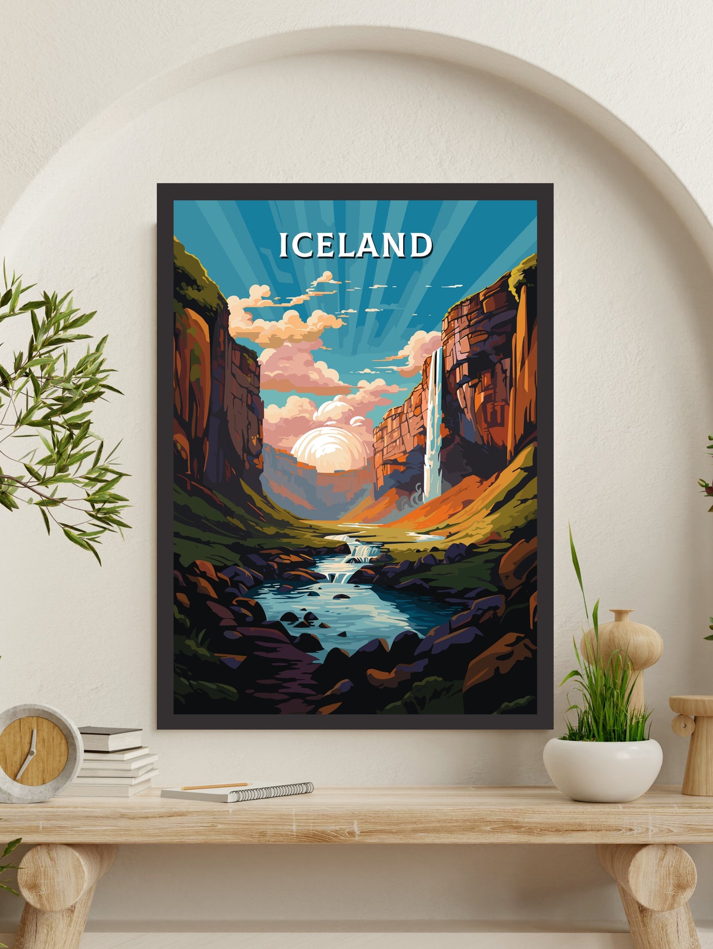 Iceland Poster | Iceland Illustration | Iceland Wall Art | Iceland Travel Print | Iceland Home Décor | Seljalandsfoss Waterfall | ID 731