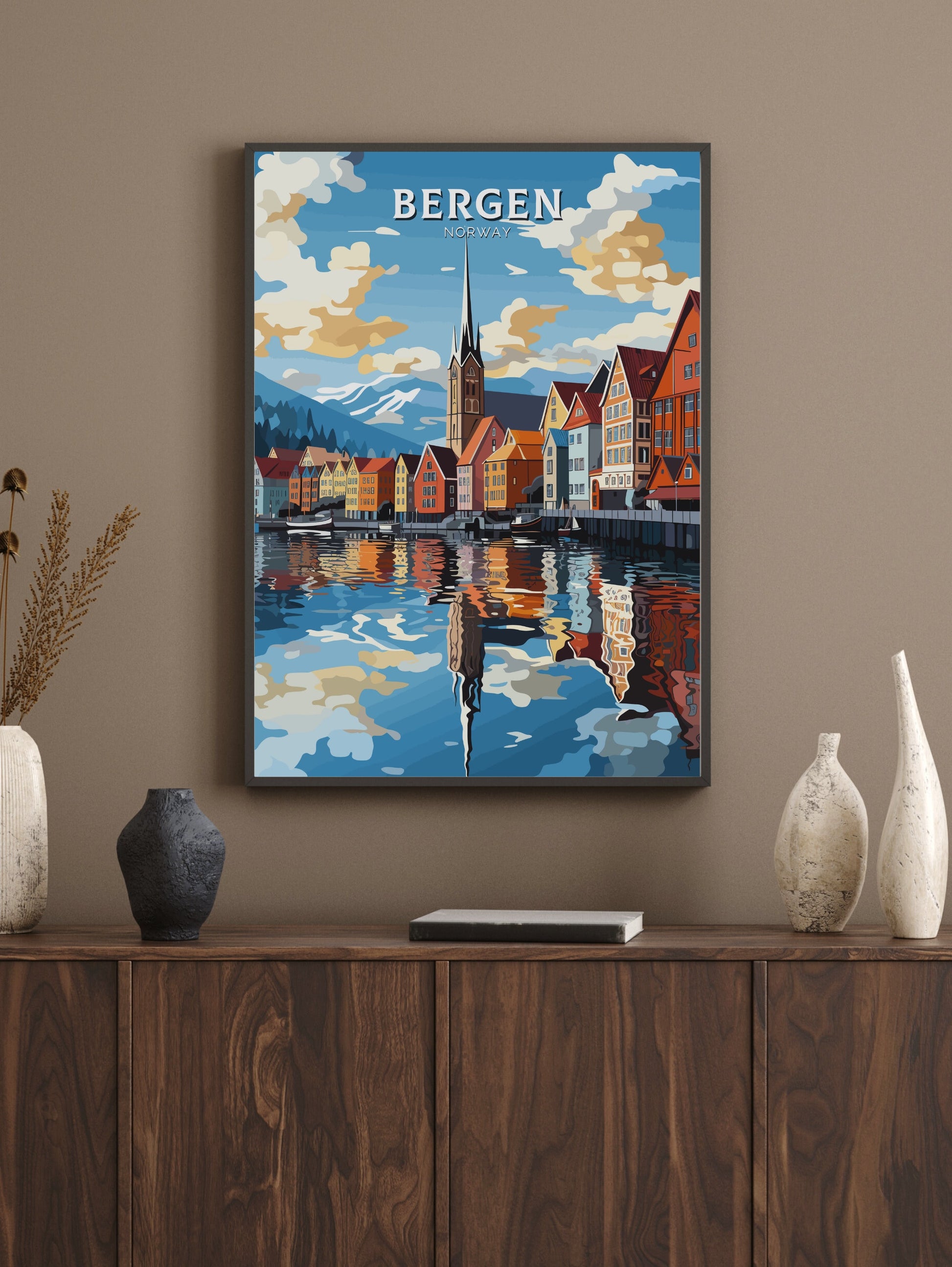 Bergen Poster | Bergen Print | Bergen Norway | Bergen Wall Art | Travel Gift | Norway Print | Norway Art | Bergen Art Poster | ID 745