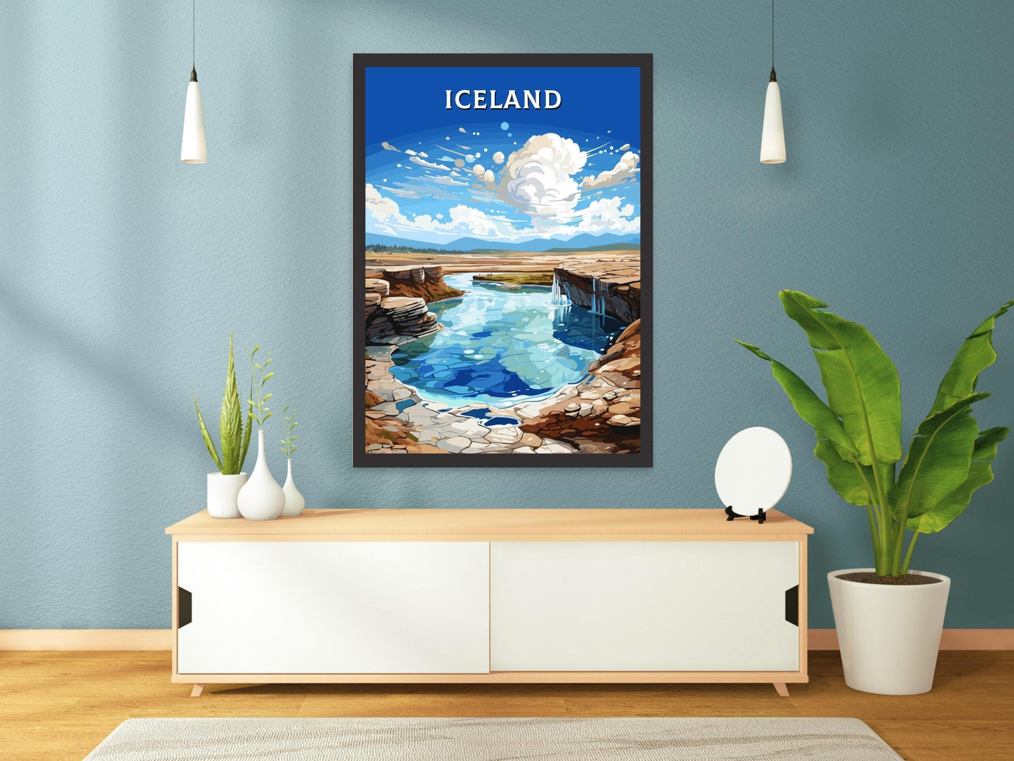 Iceland Print | Iceland Home Décor | Iceland Poster | Iceland Illustration | Iceland Wall Art | Geysir Hot Springs in Bláskógabyggð | ID 732