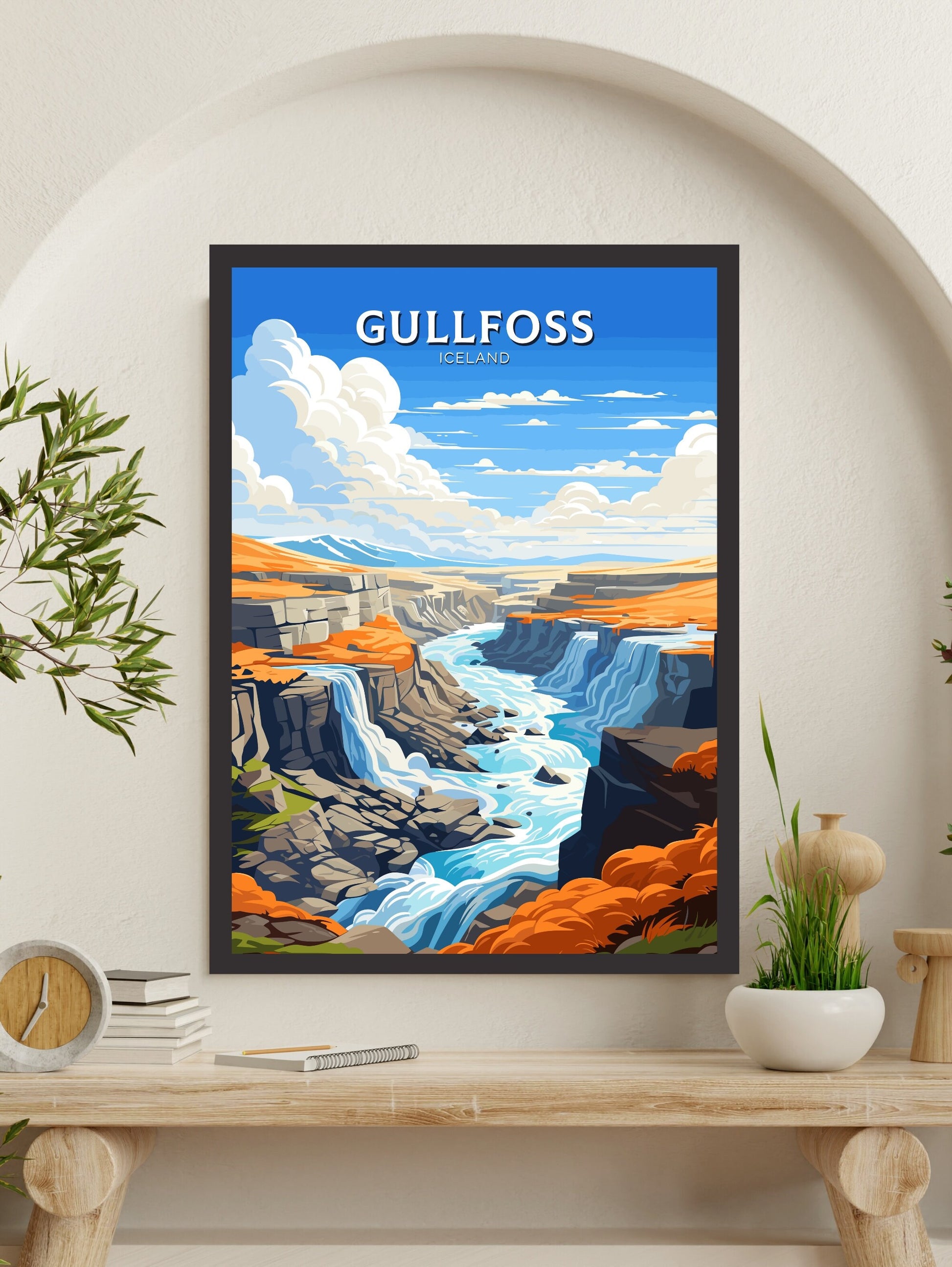 Gullfoss Print | Iceland Home Décor | Gullfoss Travel Poster | Gullfoss Poster | Illustration | Wall Art | Gullfoss Waterfall | ID 733