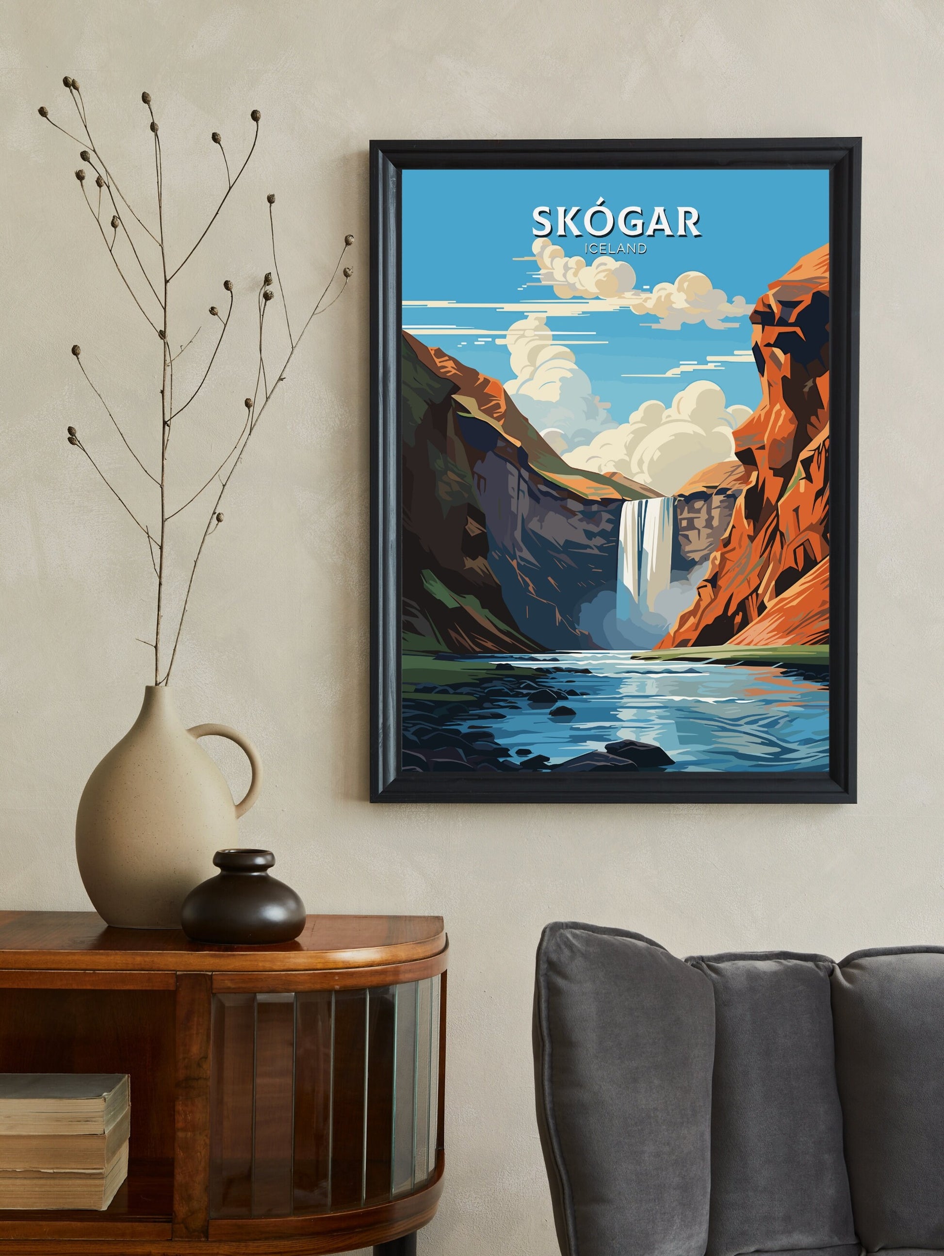 Skógar Print | Iceland Home Décor | Skógar Travel Poster | Skógar Poster | Illustration | Iceland Wall Art | Skógafoss Waterfall | ID 734