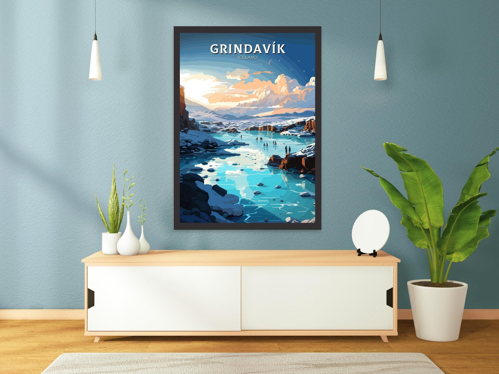 Grindavík Print | Iceland Home Décor | Grindavík Travel Poster | Grindavík Poster | Illustration | Iceland Wall Art | Blue Lagoon | ID 735