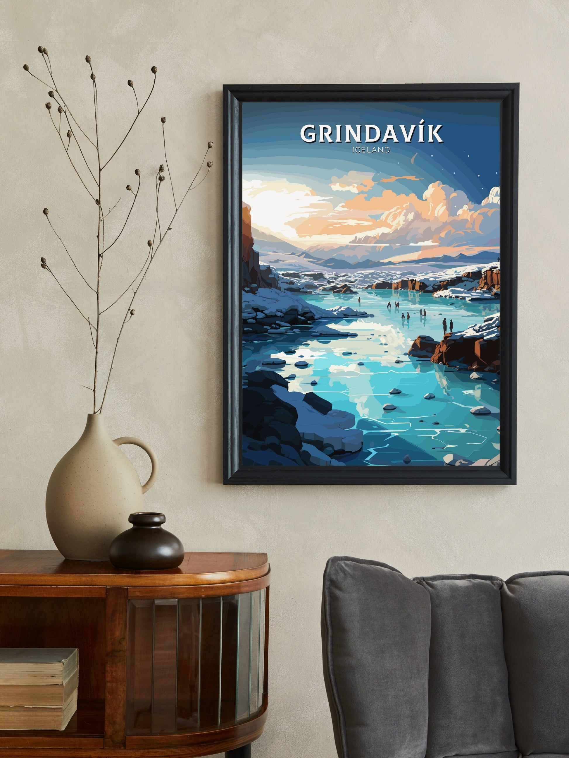 Grindavík Print | Iceland Home Décor | Grindavík Travel Poster | Grindavík Poster | Illustration | Iceland Wall Art | Blue Lagoon | ID 735