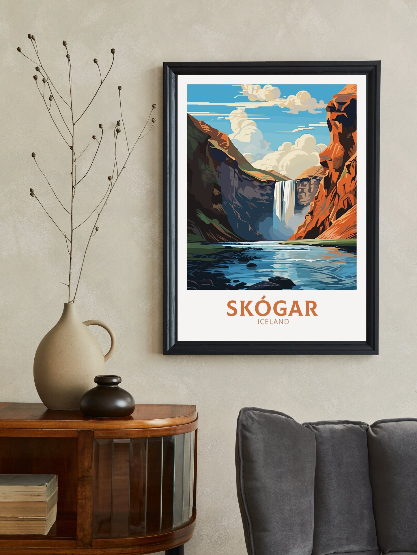 Skógar Travel Poster | Skógar Print | Iceland Home Décor | Skógar Poster | Illustration | Iceland Wall Art | Skógafoss Waterfall | ID 736