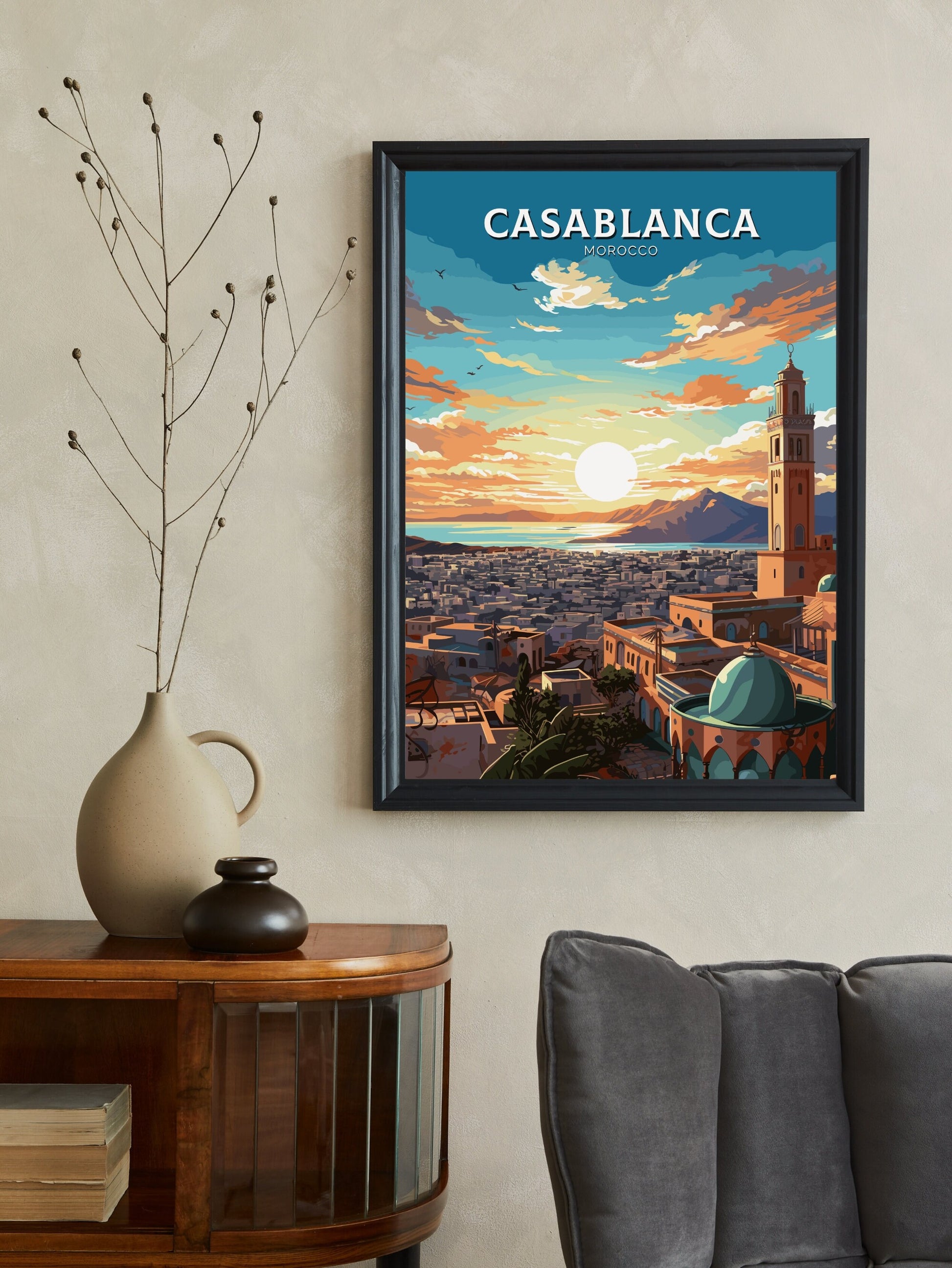 Casablanca Travel Print | Casablanca Illustration | Casablanca Wall Art | Morocco Print | Morocco Home Decor | Casablanca Poster | ID 753