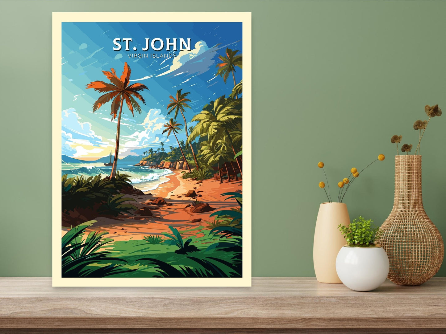 St.John Island Print | St.John Island Poster | Illustration | Virgin Islands | Caribbean Wall Art | Island Print | Caribbean Print | ID 765