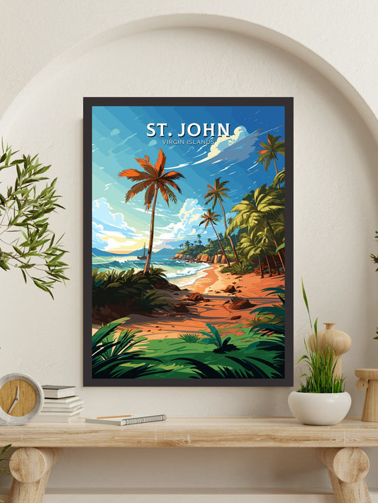 St.John Island Print | St.John Island Poster | Illustration | Virgin Islands | Caribbean Wall Art | Island Print | Caribbean Print | ID 765