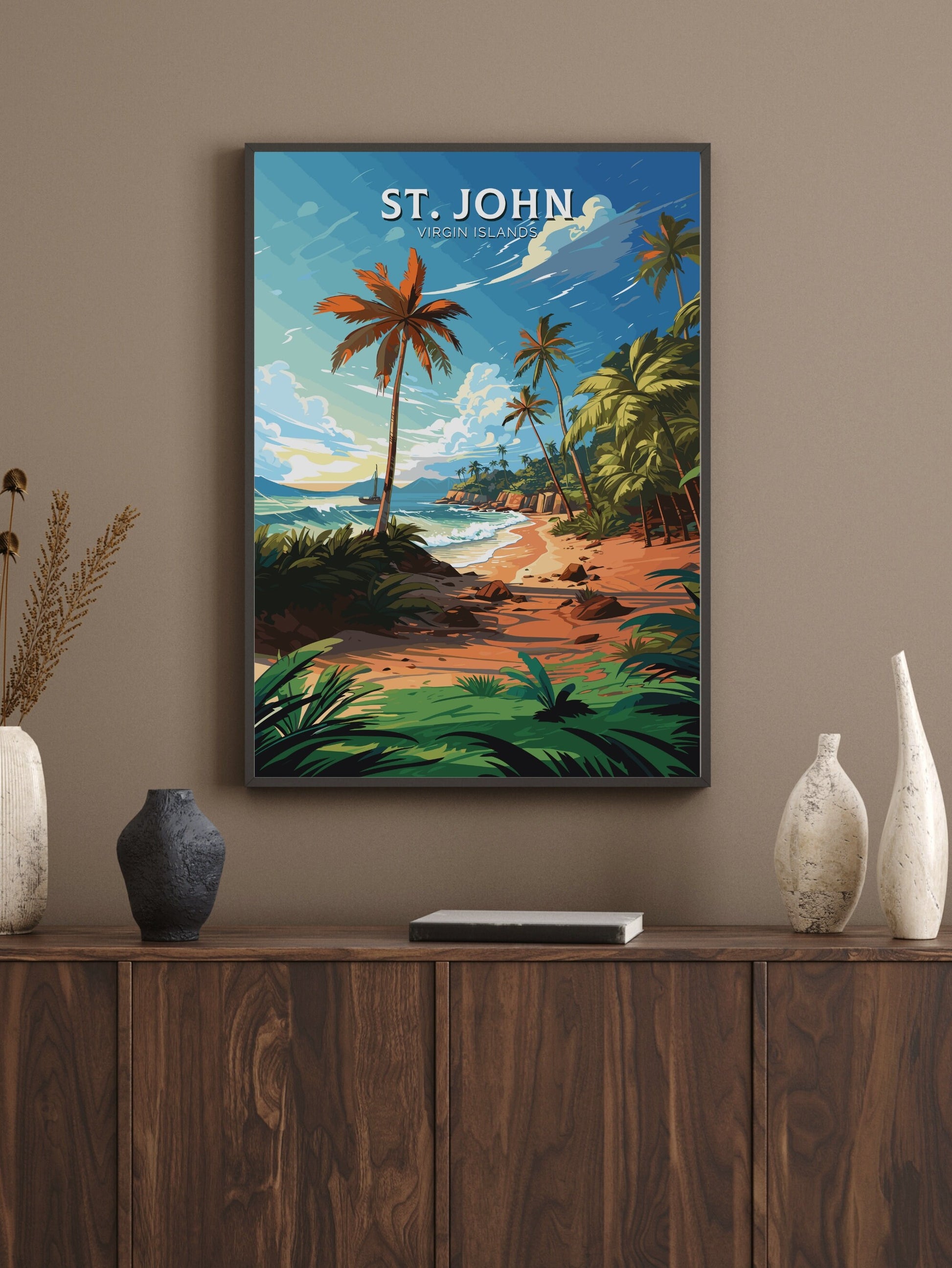 St.John Island Print | St.John Island Poster | Illustration | Virgin Islands | Caribbean Wall Art | Island Print | Caribbean Print | ID 765