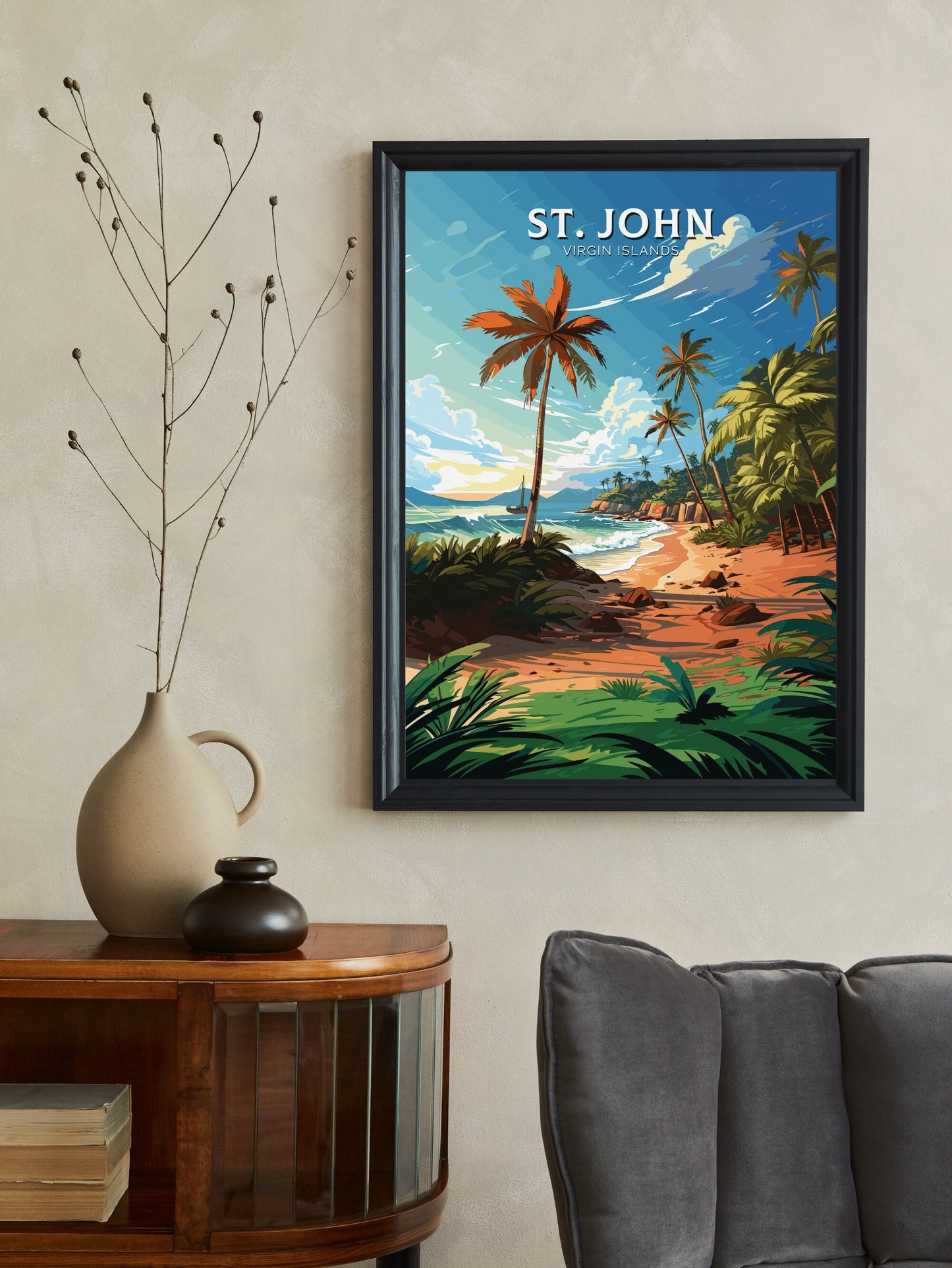 St.John Island Print | St.John Island Poster | Illustration | Virgin Islands | Caribbean Wall Art | Island Print | Caribbean Print | ID 765