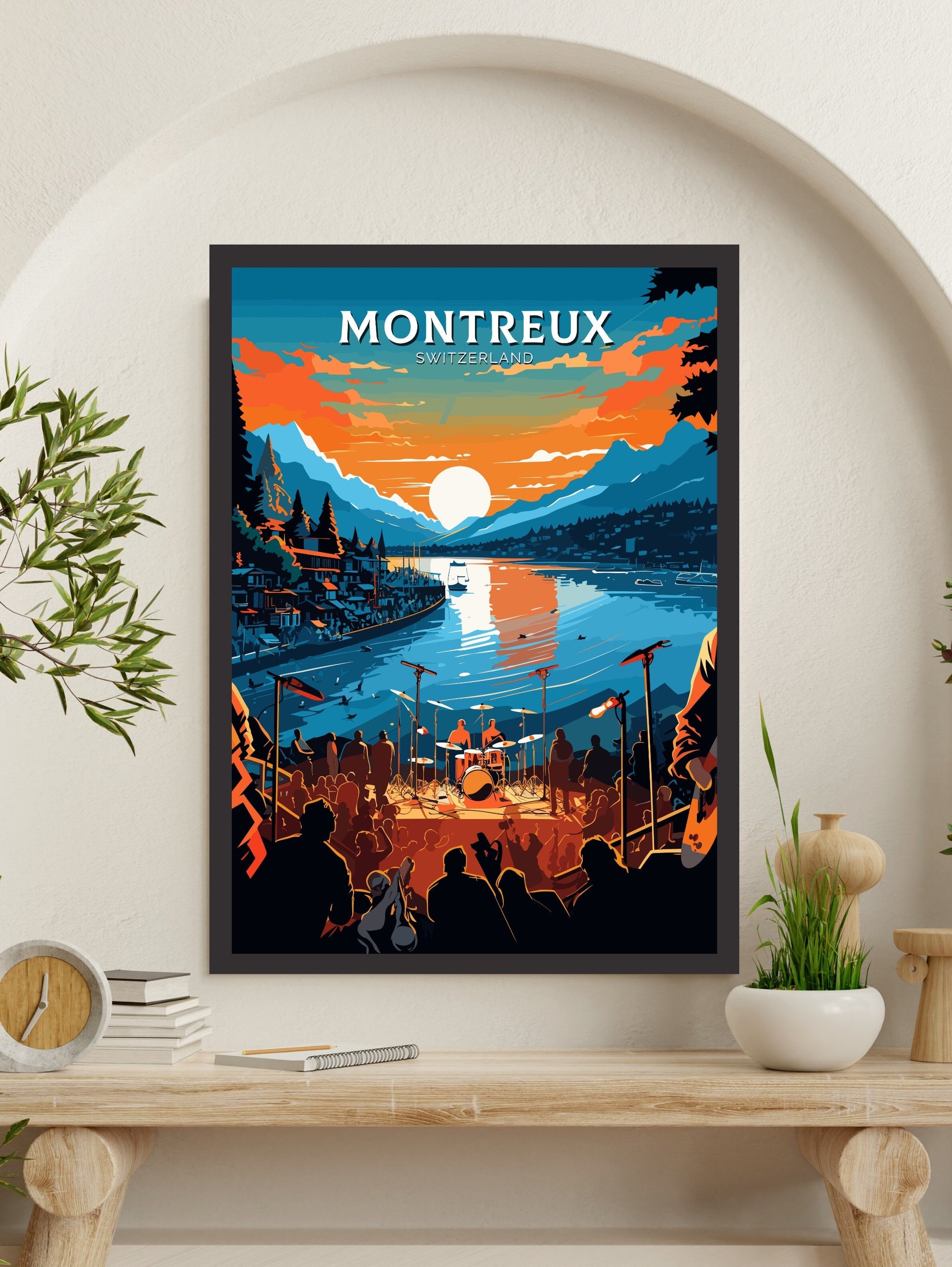 Montreux Travel Poster | Montreux Travel Print | Switzerland Illustration | Montreux Wall Art | Montreux Switzerland Print | ID 772