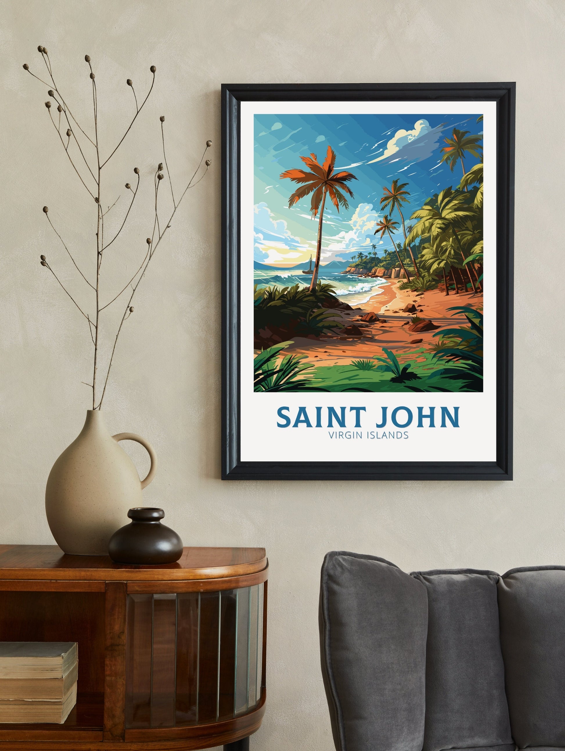 Saint John Island Print | Saint John Island Poster | Illustration | Virgin Islands | Caribbean Art | Island Print | Caribbean Print | ID 784