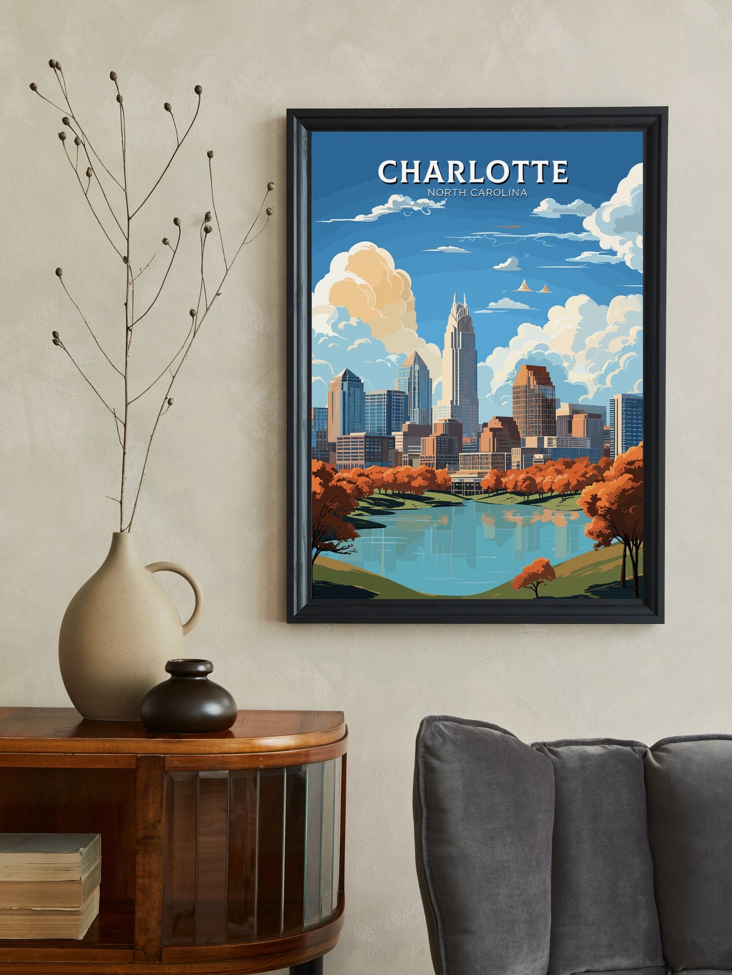 Charlotte Poster | Charlotte Travel Print | Charlotte North Carolina Print | Charlotte Wall Art | USA print | North Carolina Poster | ID 789