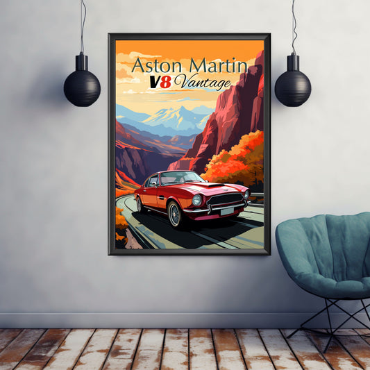 Aston Martin V8 Vantage Poster, Aston Martin V8 Vantage Print, 1980s Car, Classic Car Print, Vintage Car Print, Car Print,Car Poster,Car Art