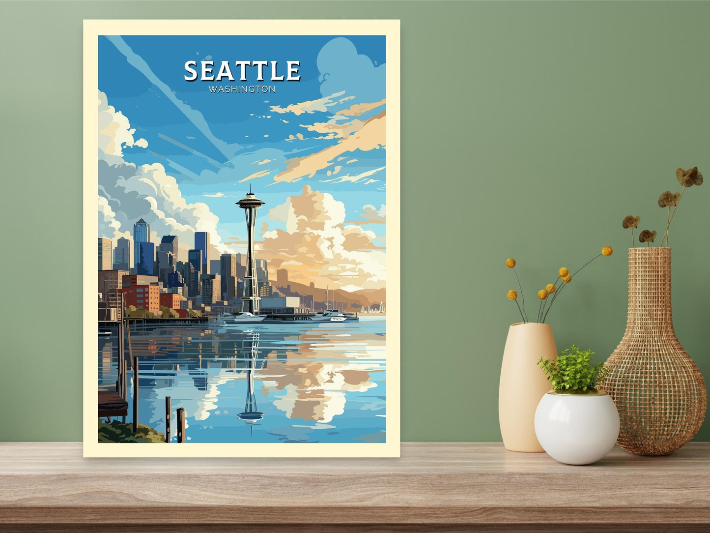 Seattle Poster | Seattle Print | Washington Wall Art | Seattle Illustration | Seattle Painting | City Landscape | Washington Print | ID 804