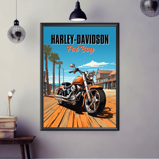 Harley-Davidson Fat Boy Poster, Motorcycle Print, Harley-Davidson Fat Boy Print, Motorbike Print, Bike Art, Bike Poster, Classic Bike Print