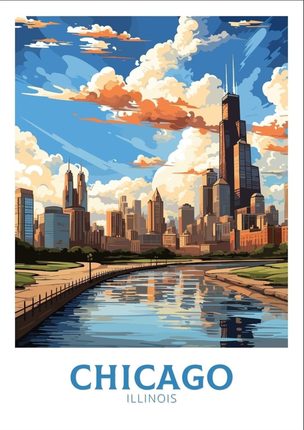 North AmericaCHICAGO TRAVEL PRINT - LAKE MICHIGAN ARTWORK