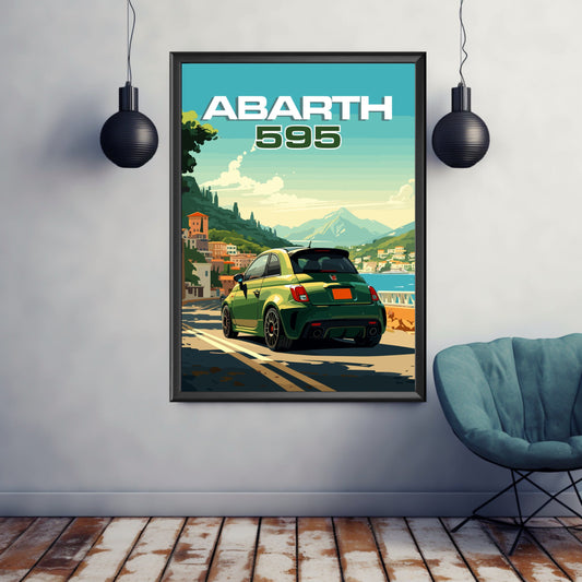 Abarth 595 Poster, Abarth 595 Print, Car Print, Car Poster, 2010s Car, Car Art, Modern Classic Car Print, Italian Car Print, Abarthisti