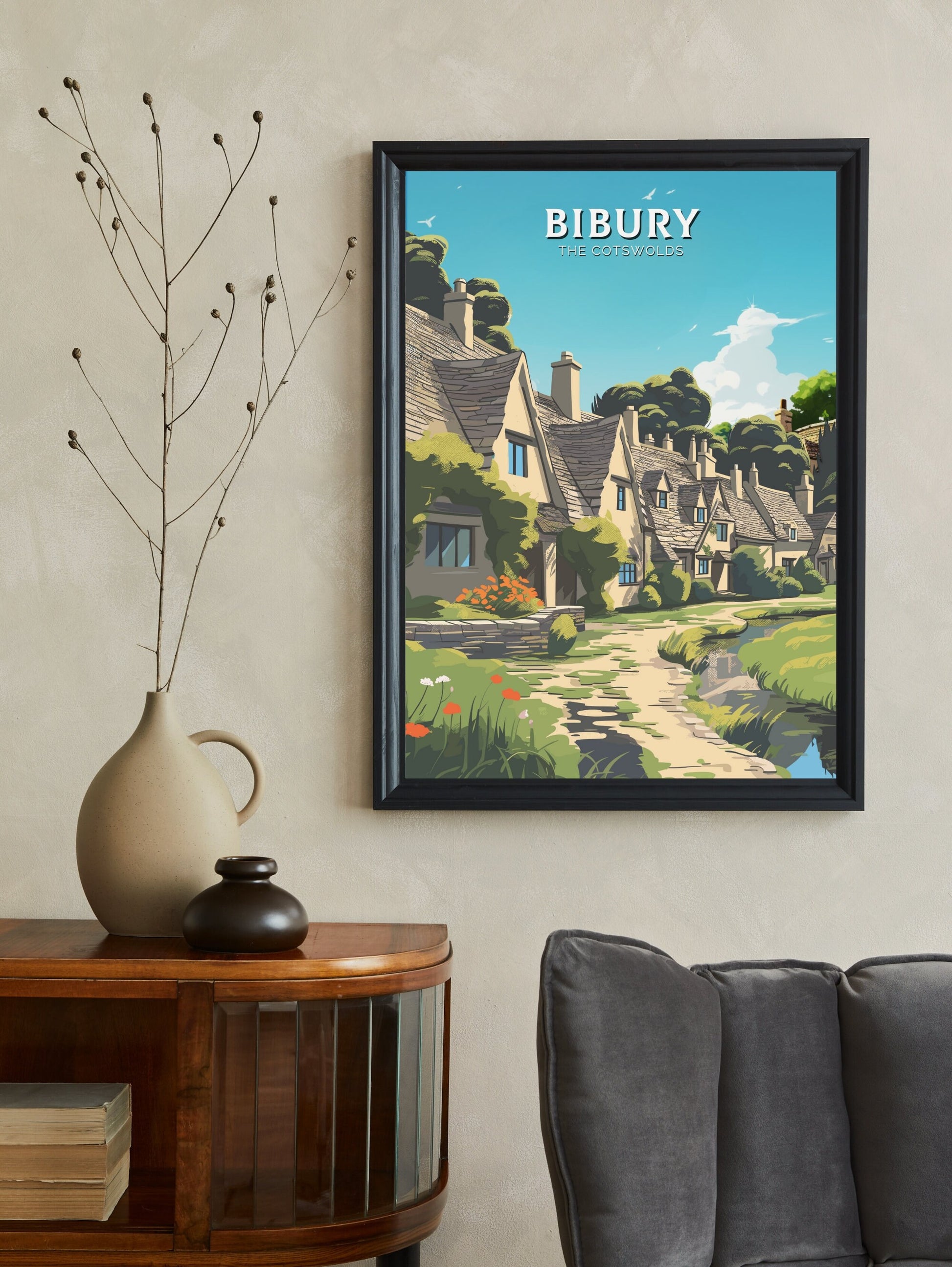 Bibury Travel Print | BiburyPoster | Bibury England Illustration | The Cotswolds UK | The Cotswolds Print | Arlington Row | ID 824