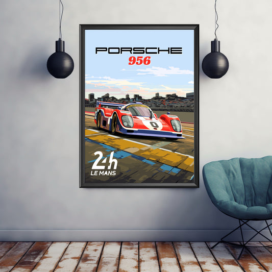 Porsche 956 Print, Porsche 956 Poster, Car Print, Car Art, Race Car Print, Car Poster, 24h of Le Mans, Classic Car Print, 1980s Car