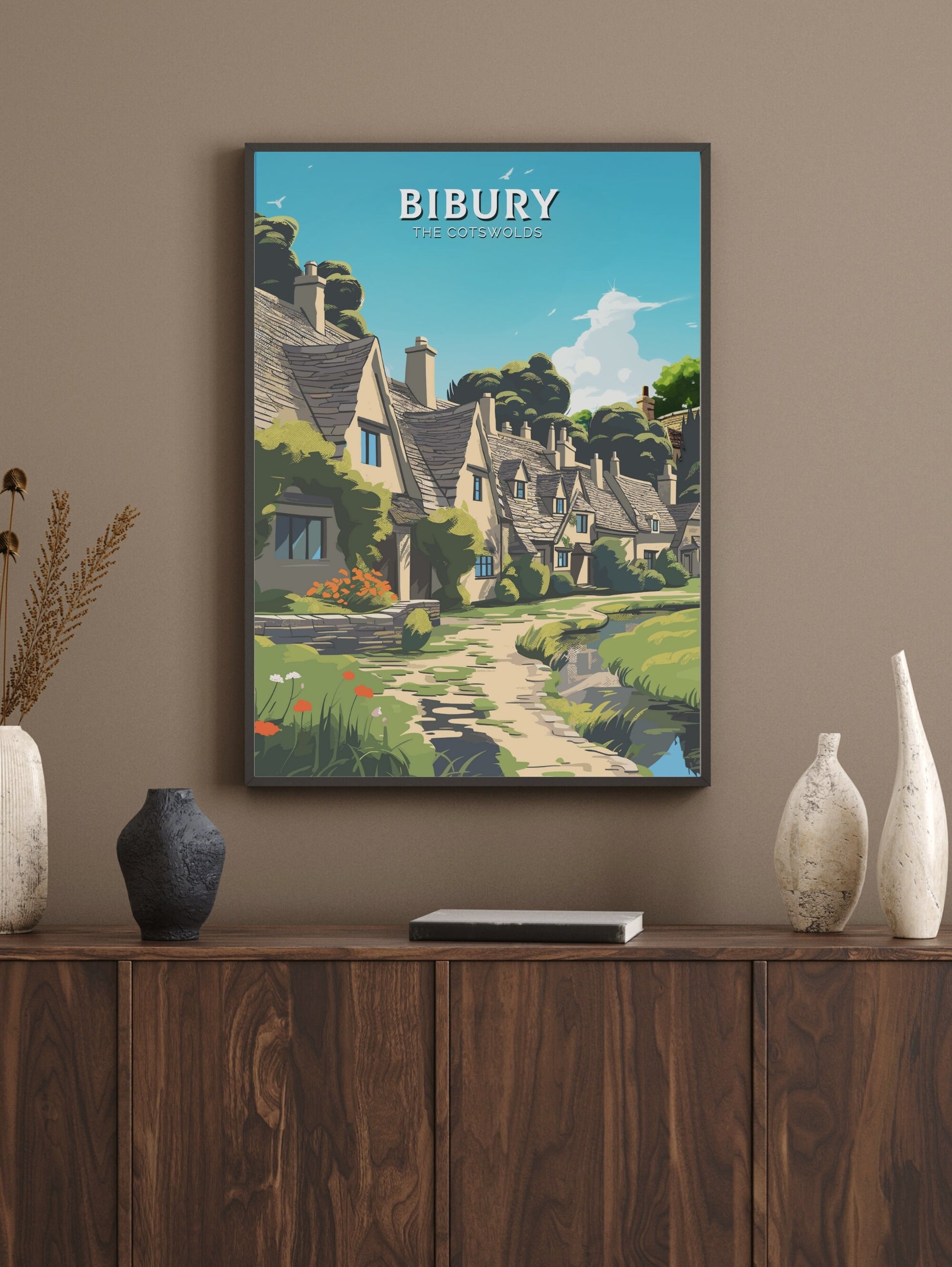 Bibury Travel Print | BiburyPoster | Bibury England Illustration | The Cotswolds UK | The Cotswolds Print | Arlington Row | ID 824