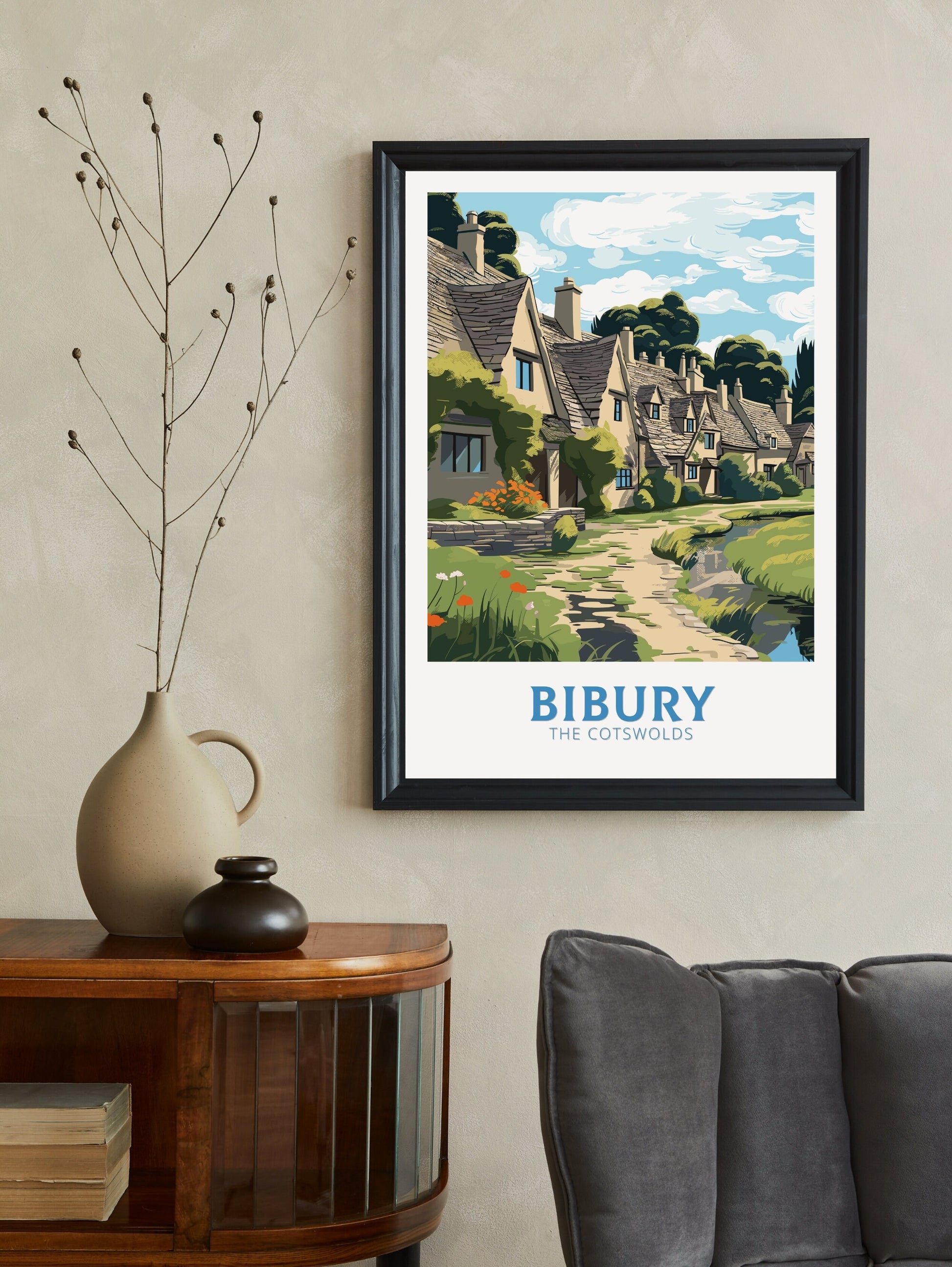 Bibury Poster | Bibury Travel Print | Bibury England Illustration | The Cotswolds UK | The Cotswolds Print | Arlington Row | ID 825