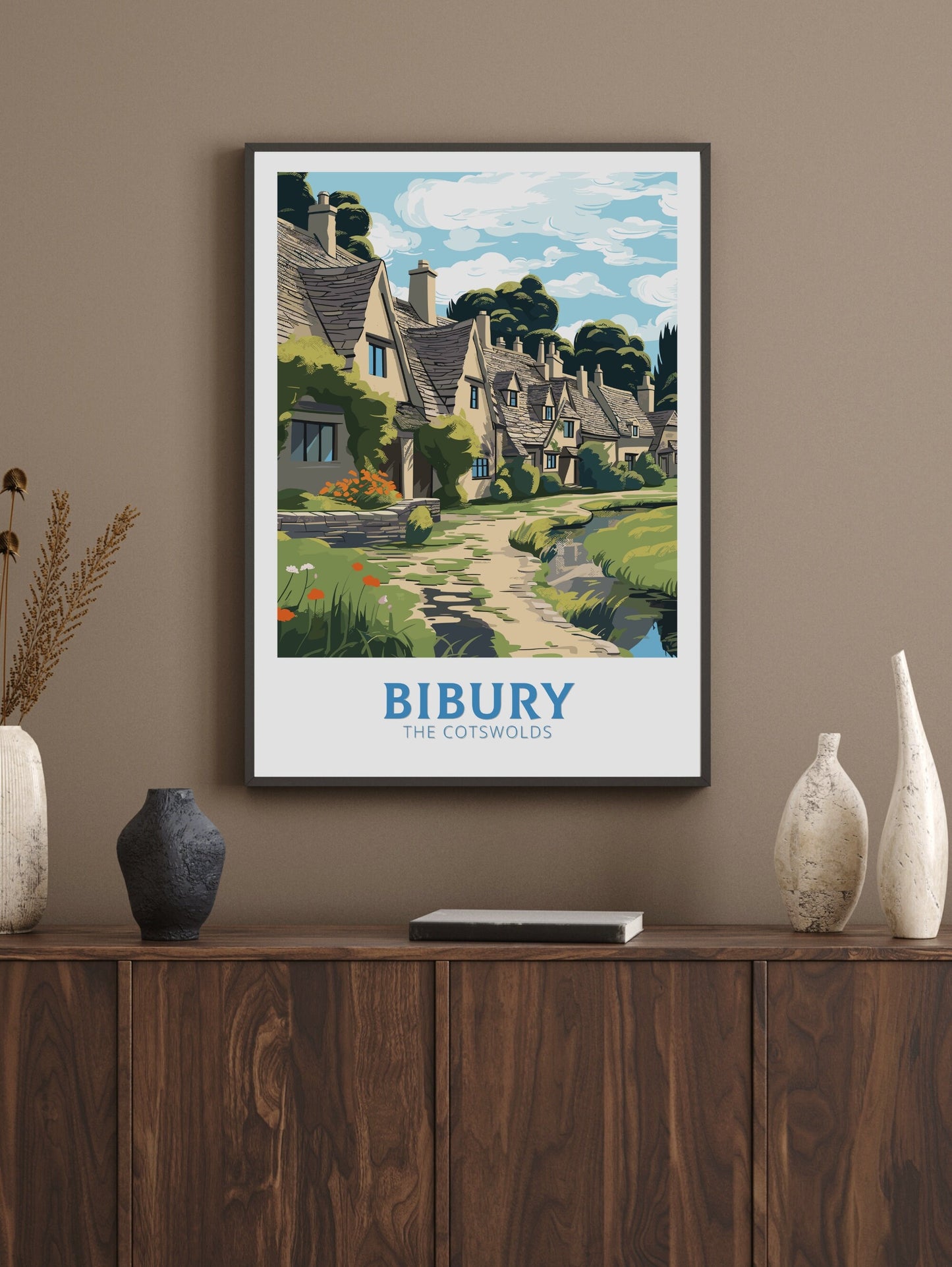 Bibury Poster | Bibury Travel Print | Bibury England Illustration | The Cotswolds UK | The Cotswolds Print | Arlington Row | ID 825