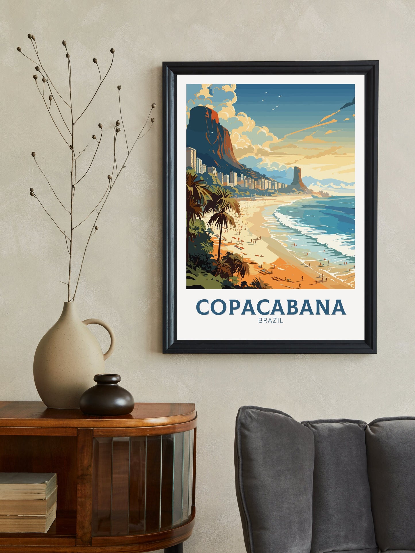 Copacabana Travel Print | Copacabana Print | Brazil Wall Art | Rio De Janeiro Brazil travel Print | Housewarming gift | Beach Poster |ID 827