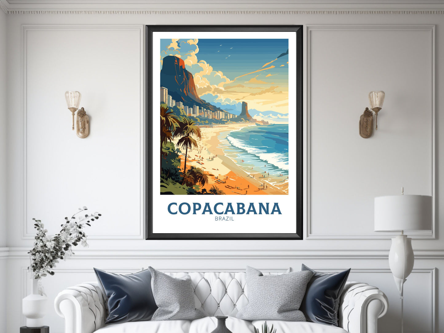 Copacabana Travel Print | Copacabana Print | Brazil Wall Art | Rio De Janeiro Brazil travel Print | Housewarming gift | Beach Poster |ID 827