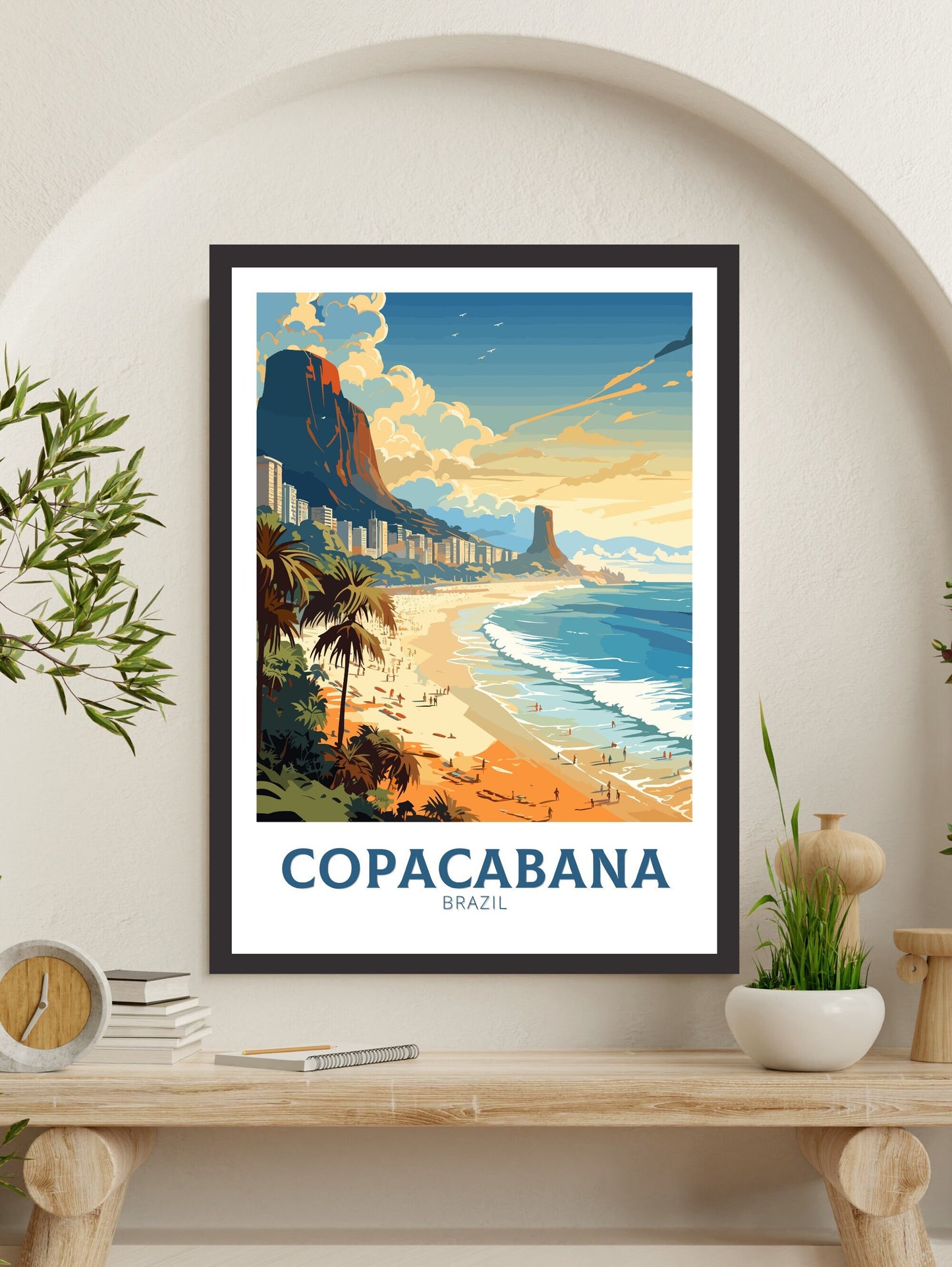 Copacabana Travel Print | Copacabana Print | Brazil Wall Art | Rio De Janeiro Brazil travel Print | Housewarming gift | Beach Poster |ID 827