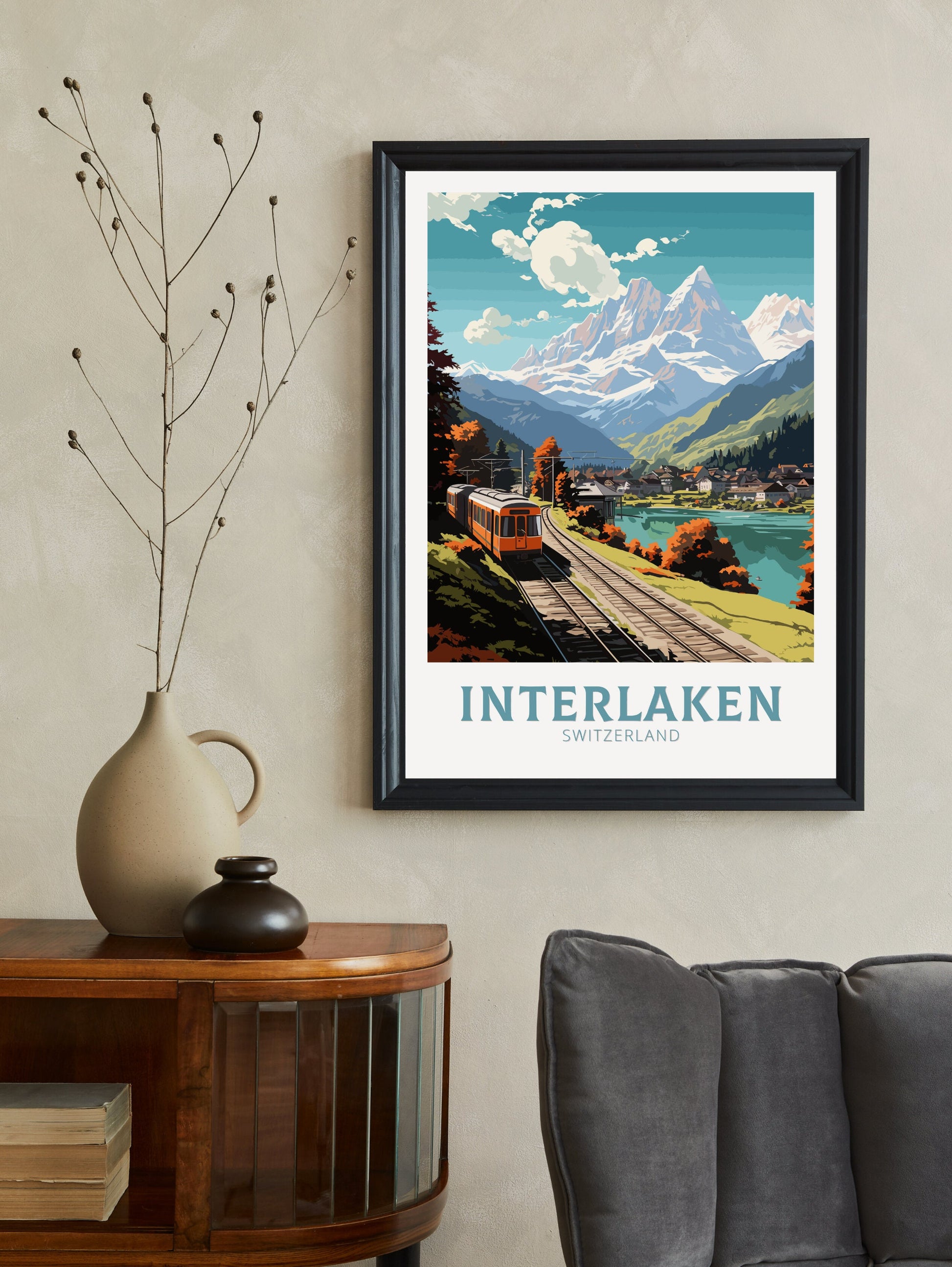 Interlaken Travel Print | Interlaken Poster | Interlaken Illustration | Interlaken Wall Art | Switzerland Poster | Interlaken Art | ID 674