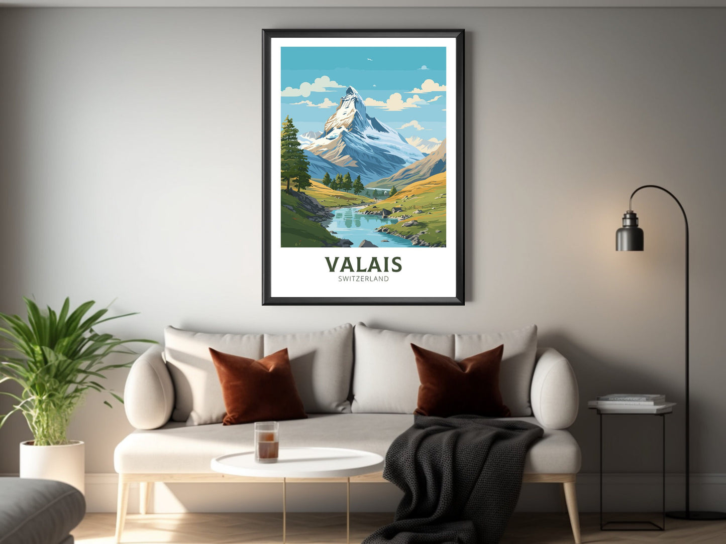 Valais Travel Print | Valais Travel Poster | Valais Illustration | Valais Wall Art | Switzerland Print | Valais Artwork | Valais Art ID 835