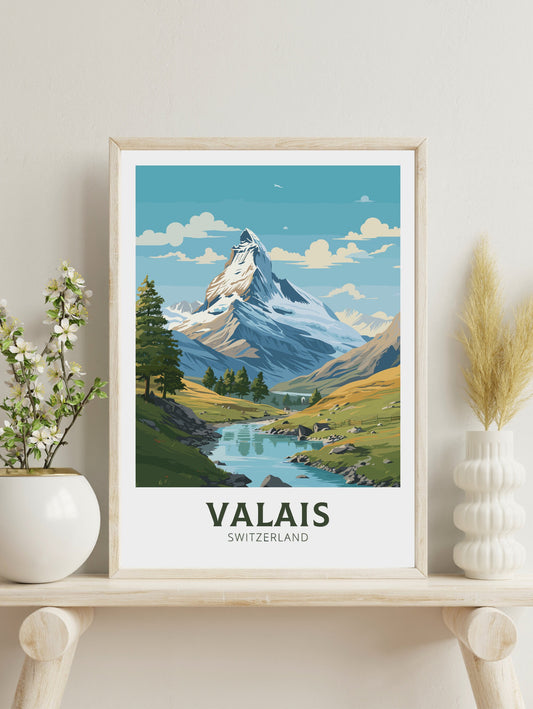 Valais Travel Print | Valais Travel Poster | Valais Illustration | Valais Wall Art | Switzerland Print | Valais Artwork | Valais Art ID 835
