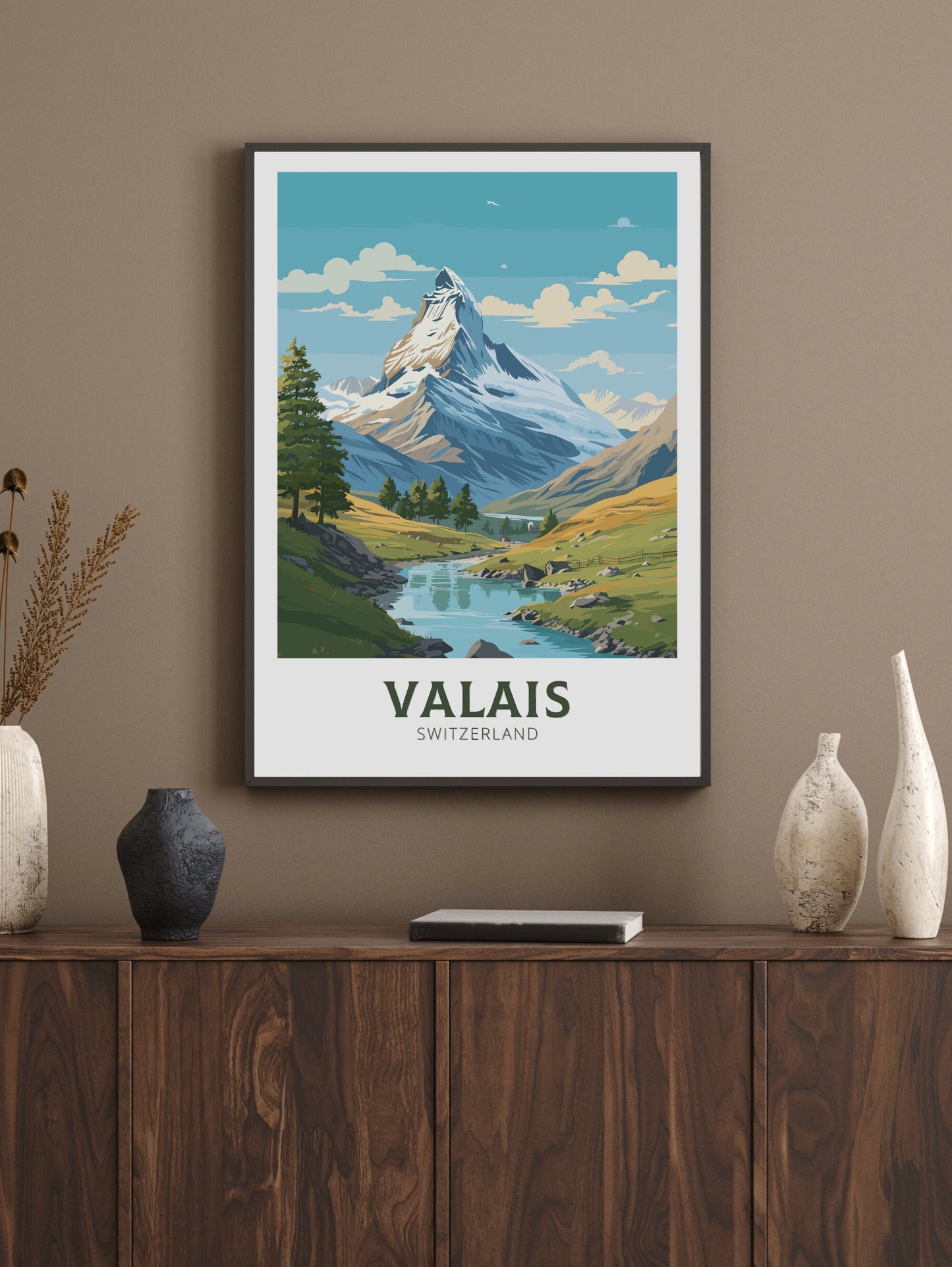 Valais Travel Print | Valais Travel Poster | Valais Illustration | Valais Wall Art | Switzerland Print | Valais Artwork | Valais Art ID 835