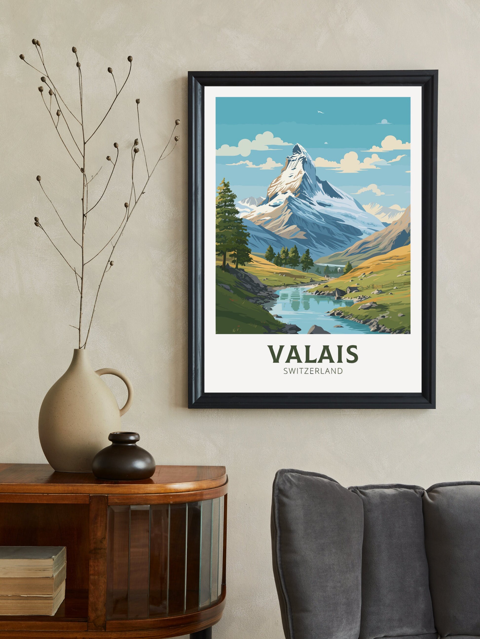 Valais Travel Print | Valais Travel Poster | Valais Illustration | Valais Wall Art | Switzerland Print | Valais Artwork | Valais Art ID 835