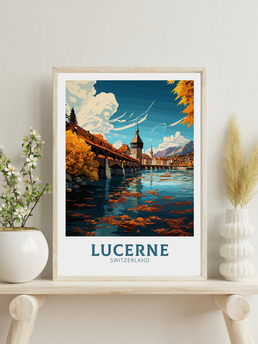 Lucerne Travel Prints | Lucerne Travel Poster | Lucerne Illustration | Lucerne Wall Art | Switzerland Poster | Lucerne Artwork | ID 836