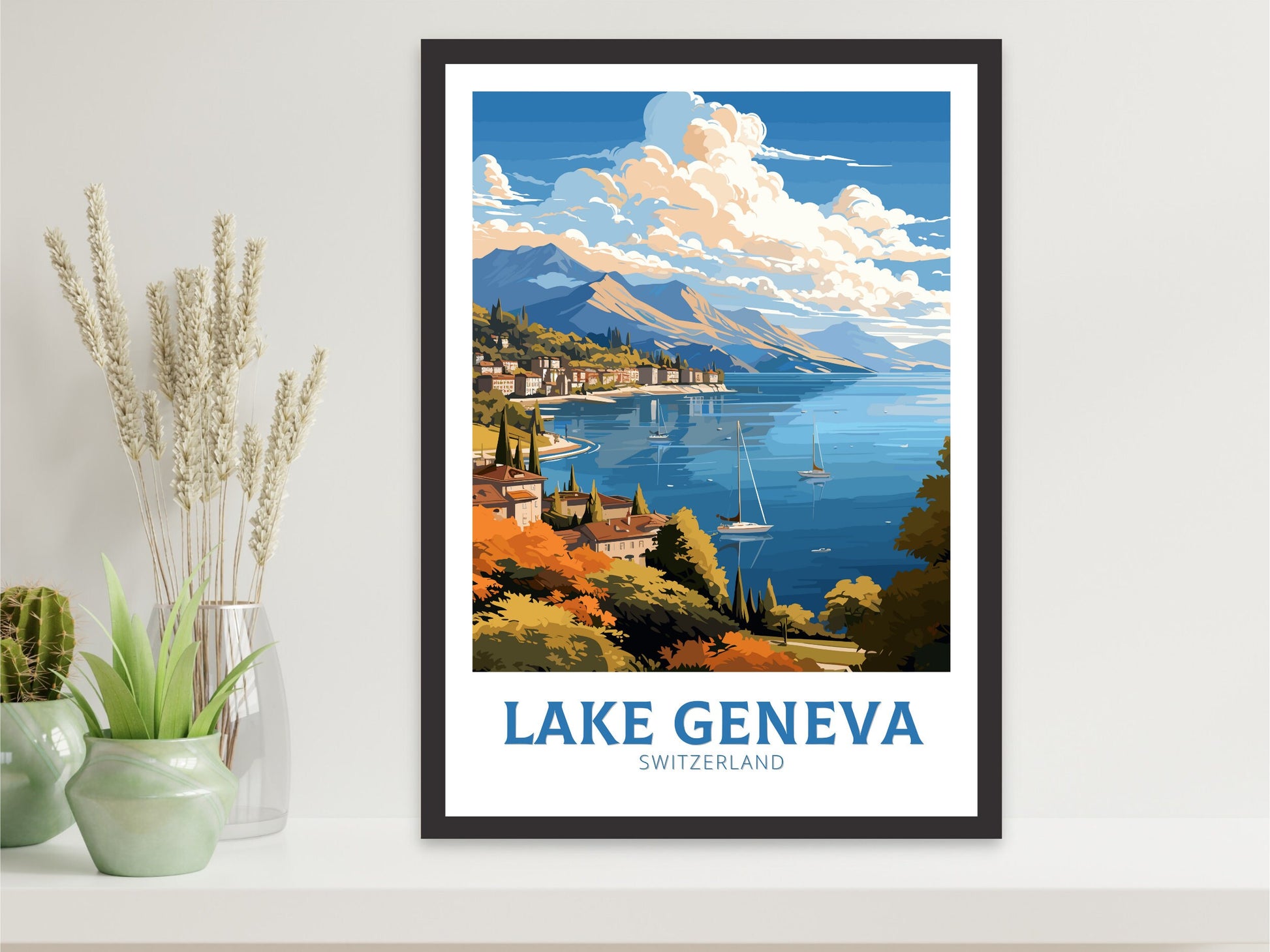 Lake Geneva Travel Print | Lake Geneva Travel Poster | Geneva Illustration | Geneva Wall Art | Switzerland Poster | Geneva Artwork | ID 837