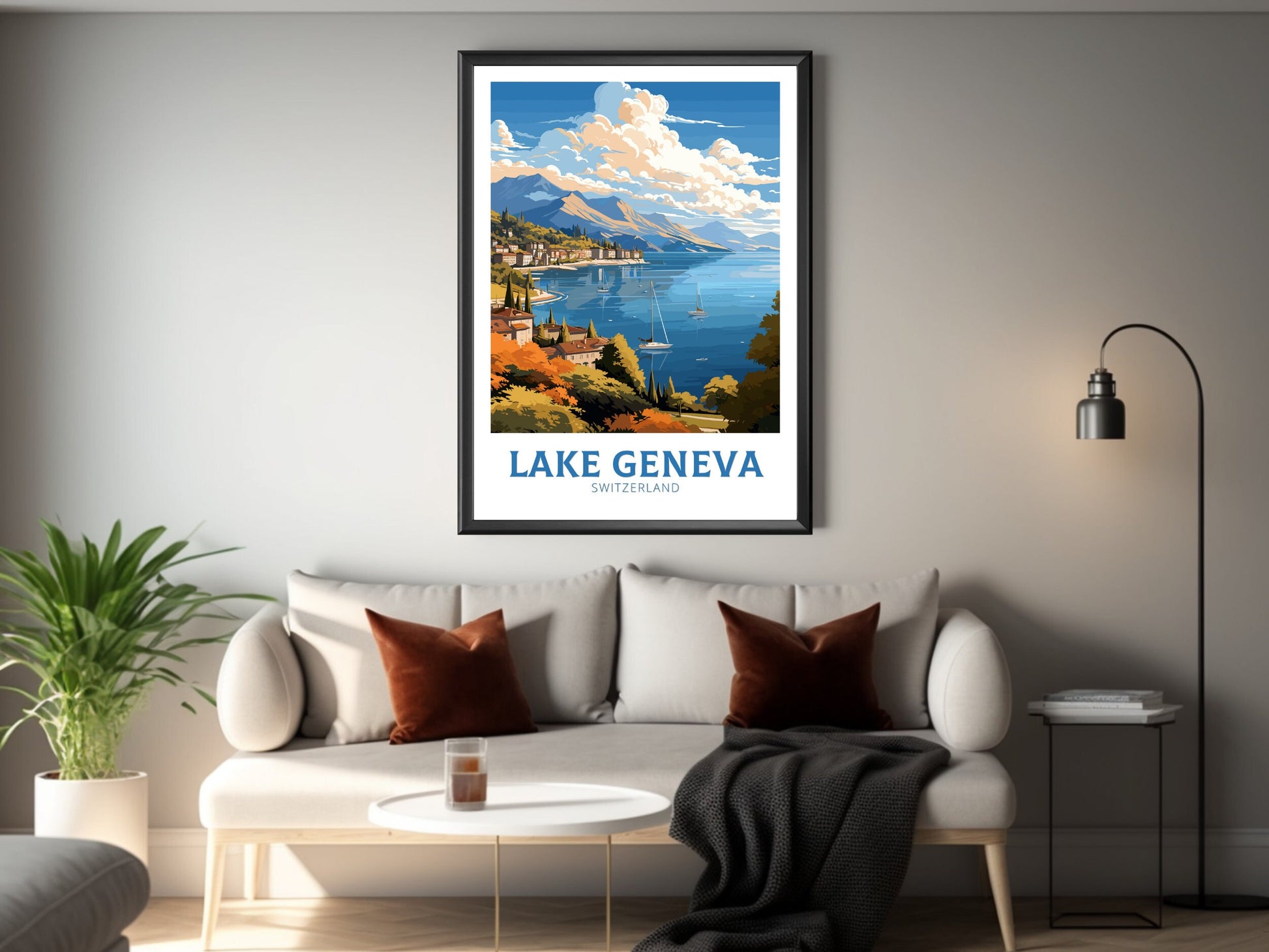 Lake Geneva Travel Print | Lake Geneva Travel Poster | Geneva Illustration | Geneva Wall Art | Switzerland Poster | Geneva Artwork | ID 837