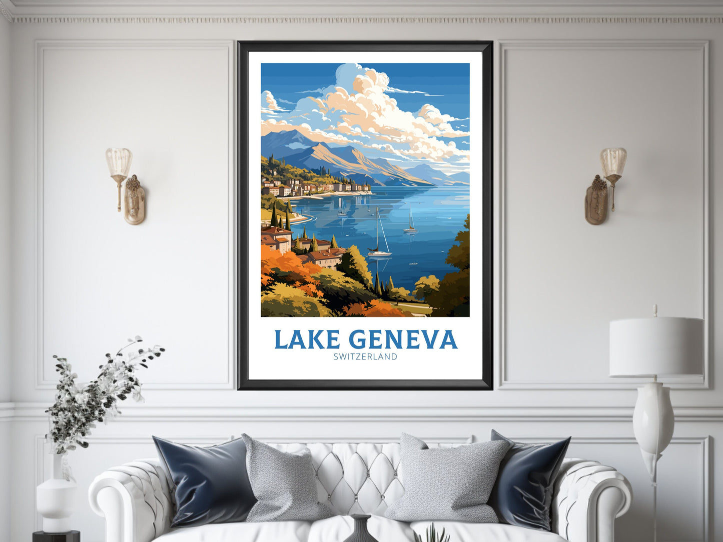 Lake Geneva Travel Print | Lake Geneva Travel Poster | Geneva Illustration | Geneva Wall Art | Switzerland Poster | Geneva Artwork | ID 837