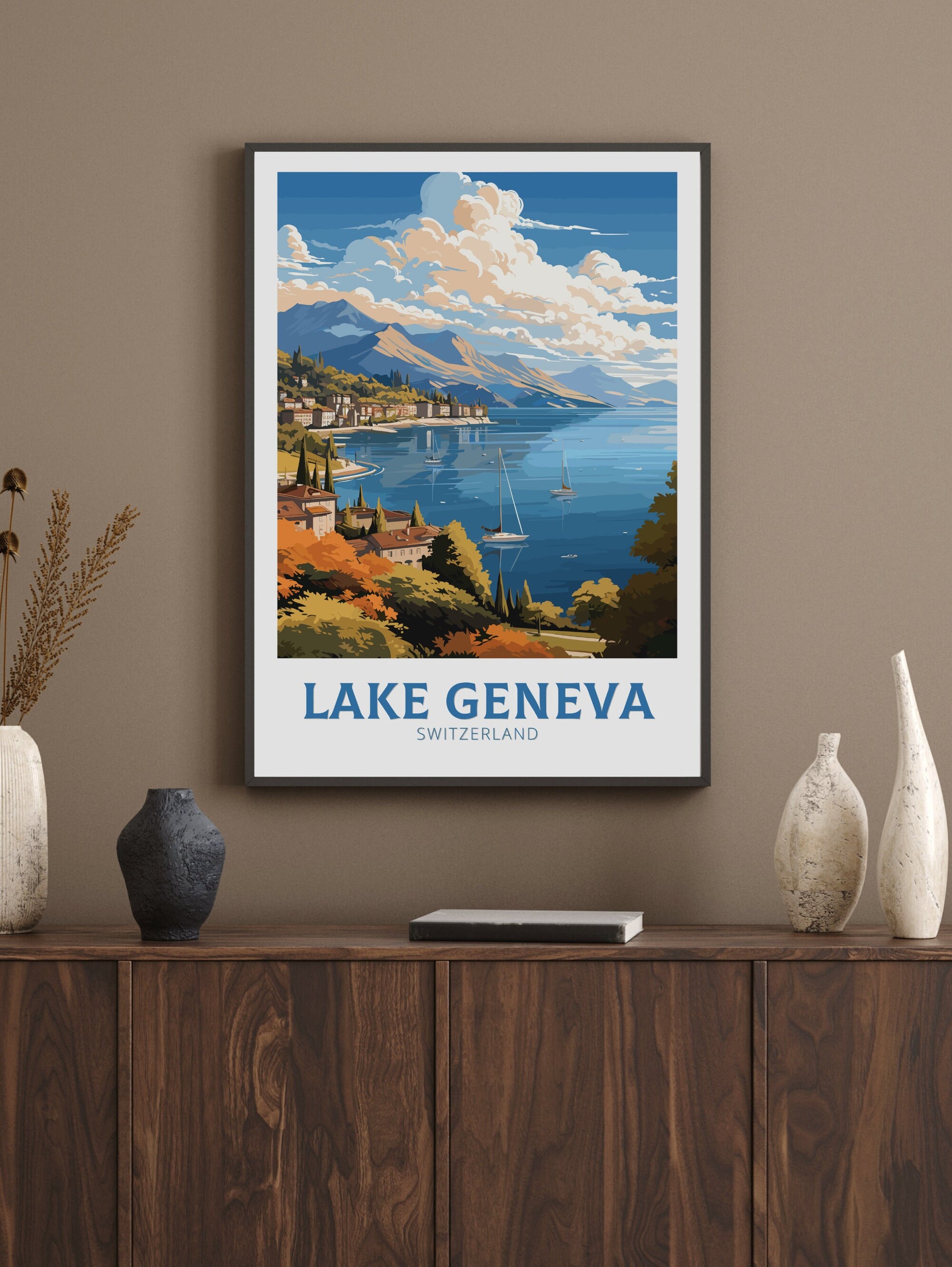 Lake Geneva Travel Print | Lake Geneva Travel Poster | Geneva Illustration | Geneva Wall Art | Switzerland Poster | Geneva Artwork | ID 837