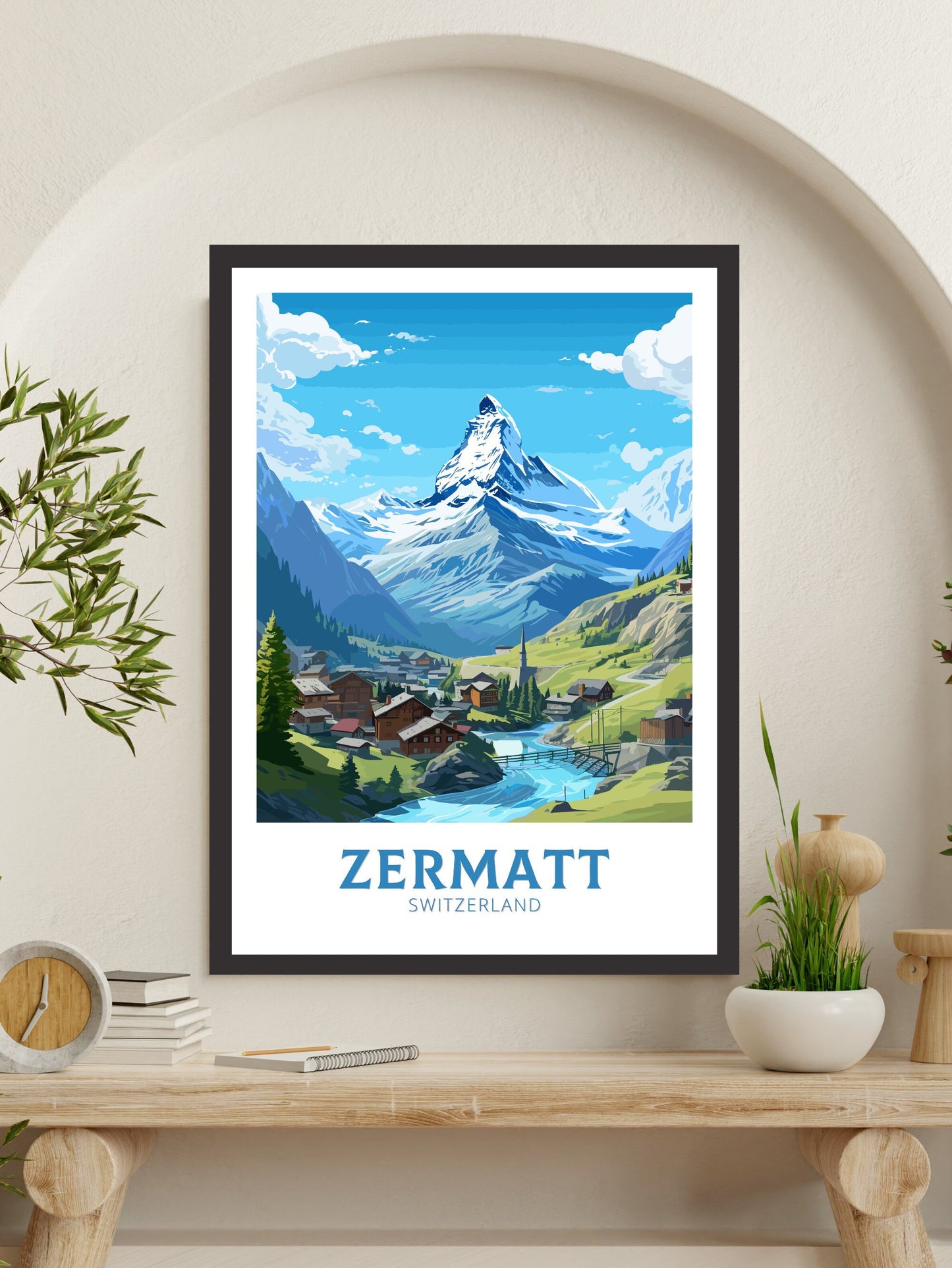 Zermatt Travel Print | Zermatt Travel Poster | Zermatt Illustration | Zermatt Wall Art | Switzerland Poster | Zermatt Artwork | ID 838