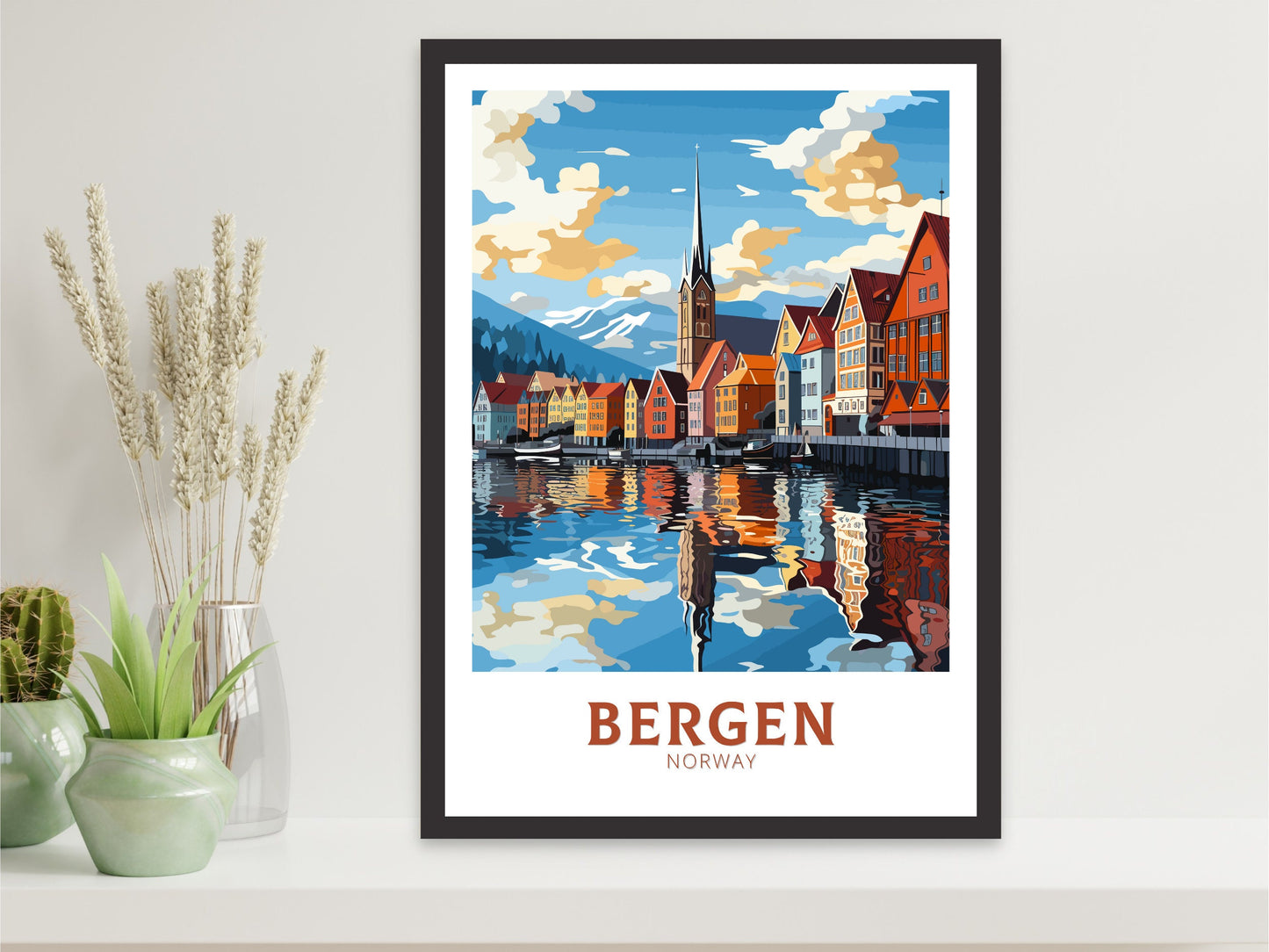 Bergen Print | Bergen Poster | Bergen Norway | Bergen Wall Art | Travel Gift | Norway Poster | Norway Art | Bergen Art Print | ID 851